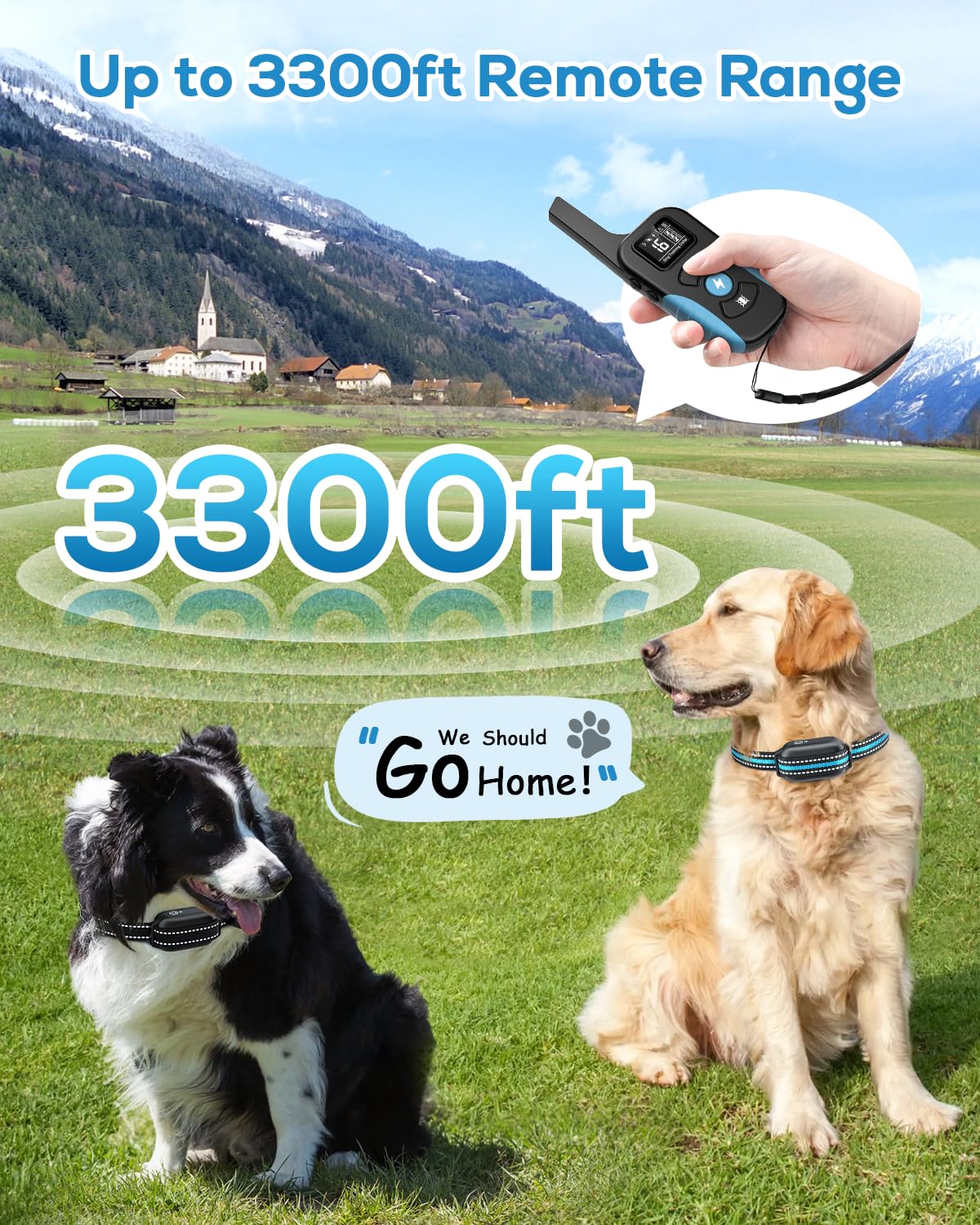 Dog Shock Collar For 2 Dogs (5-120Lbs) 3300Ft Dog Training Collar With Remote, Rechargeable E-Collar Waterproof Collars With 3 T
