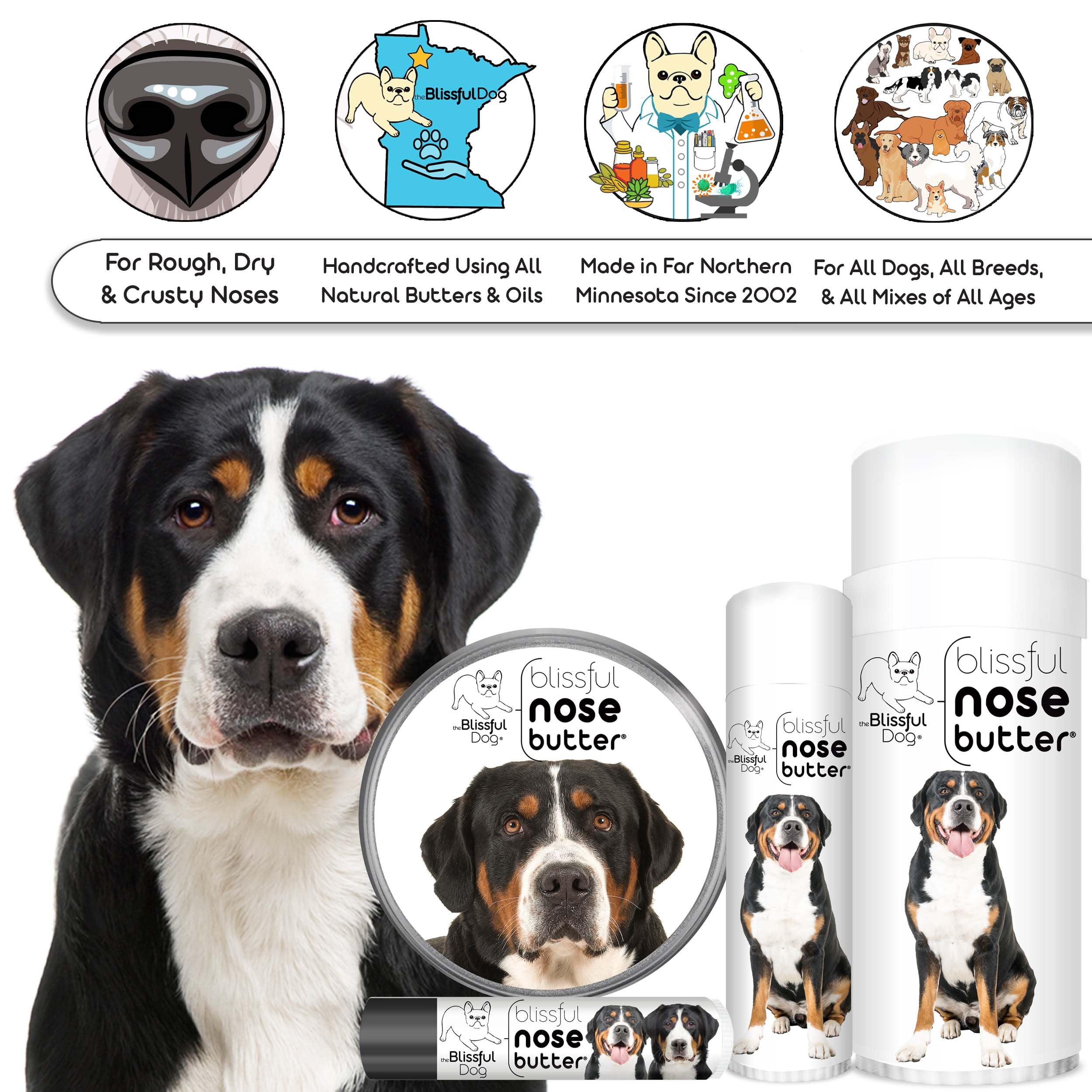 The Blissful Dog Greater Swiss Mountain Dog Unscented Nose Butter - Dog Nose Butter, 4 Ounce