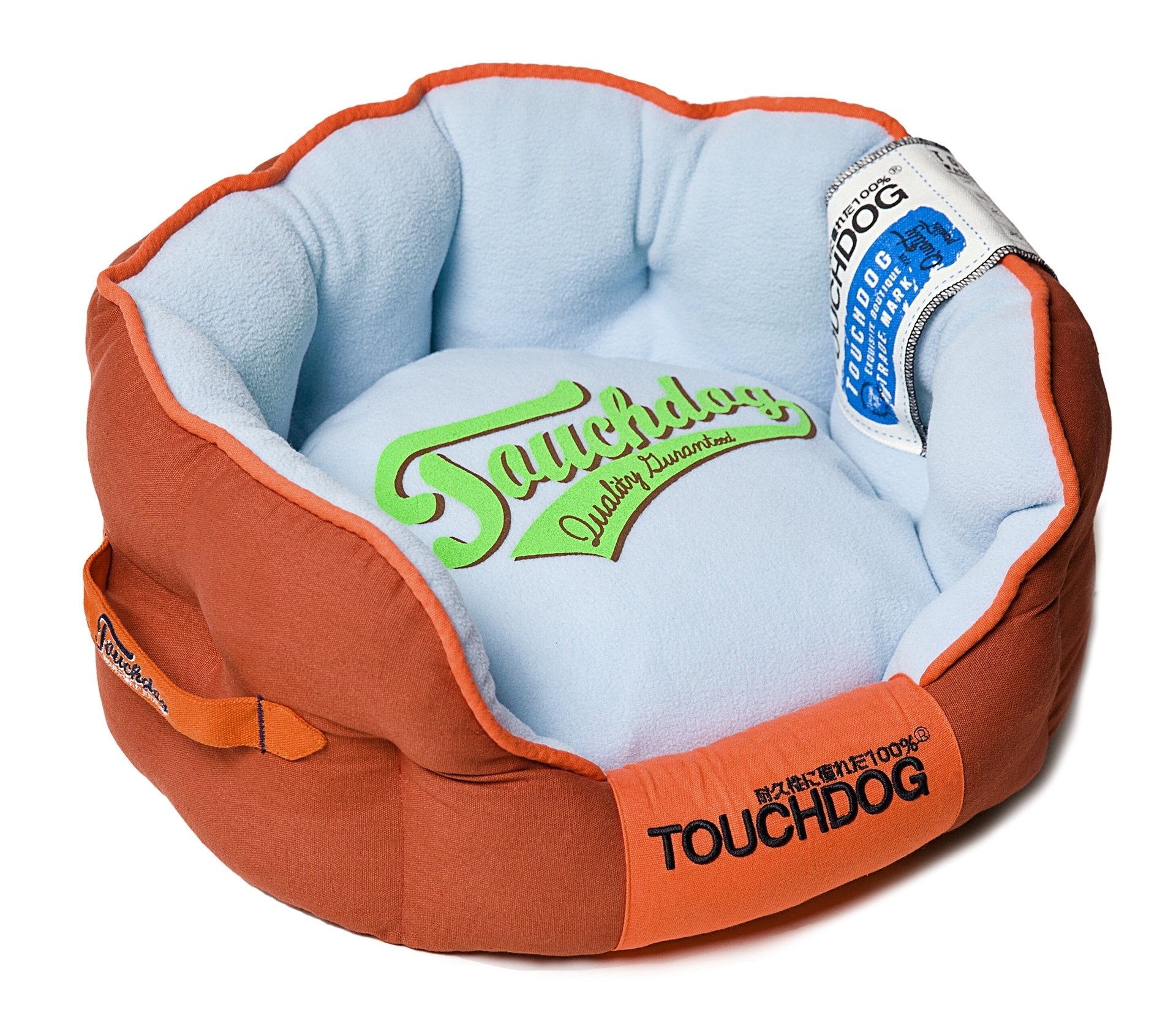 Touchdog Castlebark Original Ultimate Rounded Retrofaded Premium Designer Fashion Pet Dog Bed, Medium, Grenadine Red, Sky Bl