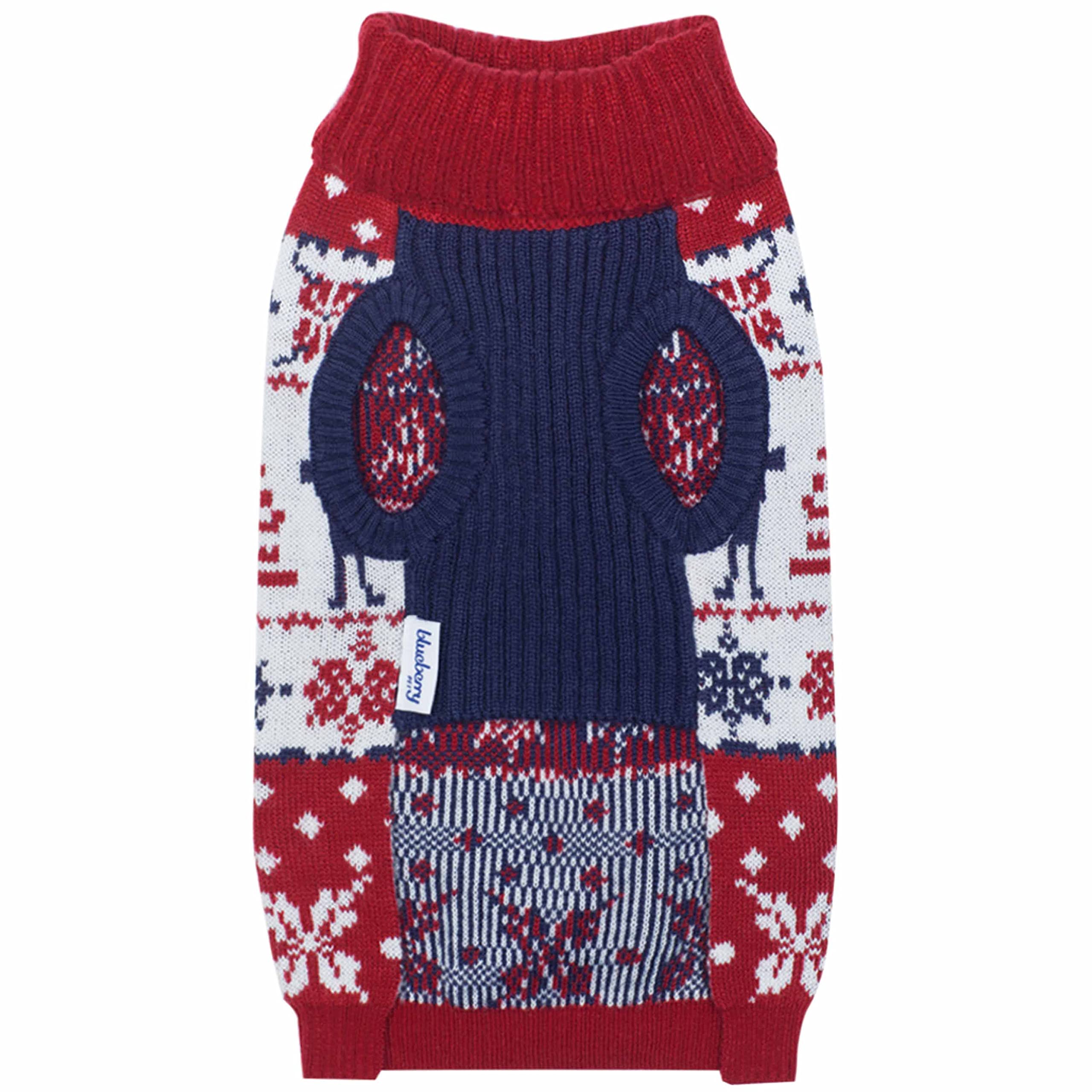 Blueberry Pet Ugly Christmas Snowflake Dog Sweater Mockneck Holiday Fair Isle Family Matching Clothes For Dog, Red, Back Length 16', Warm Winter Outfit For Medium Dogs