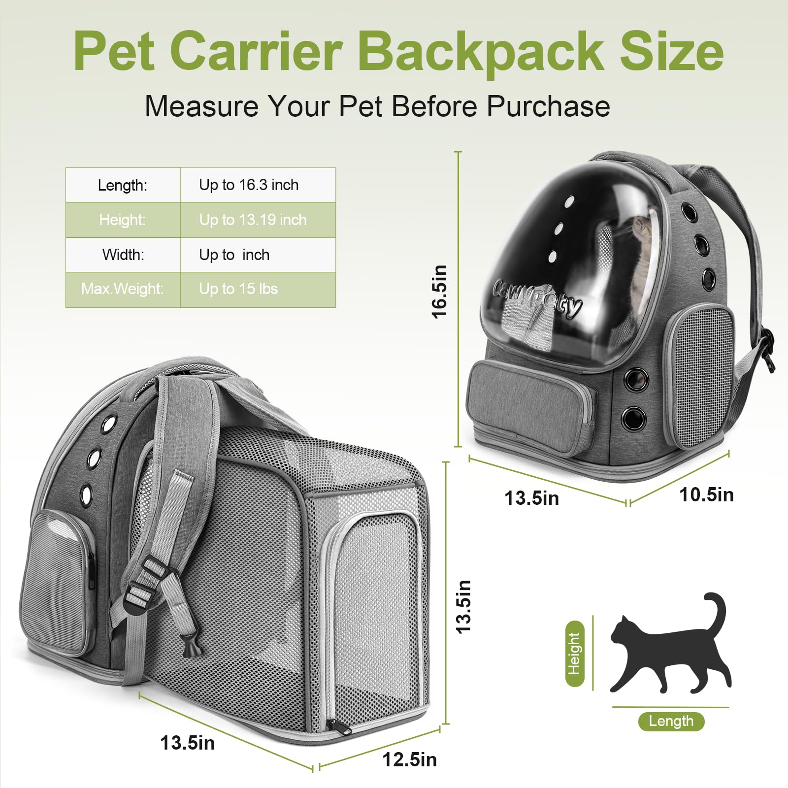 Cawypety Expandable Cat Backpack,Cat Bubble Backpack Carrier For Carrying Cats, Pets And Small Dogs,Airline-Approved,Designed Fo