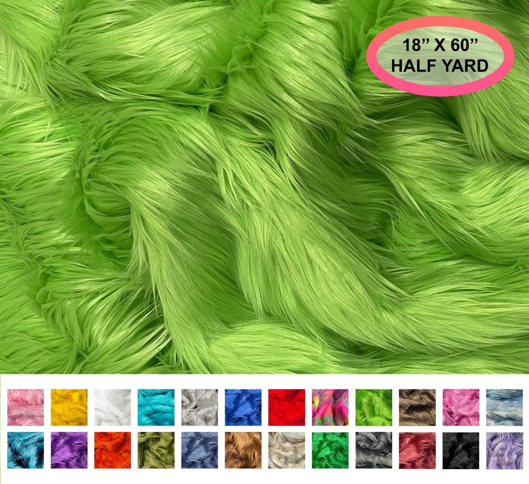 Eovea - Shaggy Faux Fur Fabric - One Yard - 60 X 18 Inches - Lime Green - Diy Craft Supply, Hobby, Costume, Decoration,Coat,Vest