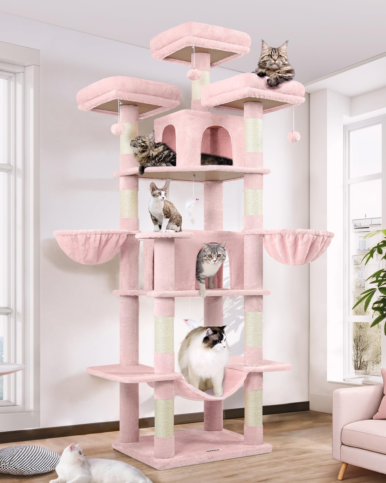 Globlazer F80 Big Pink Cat Tower For Indoor Cats, 80Inch Cat Tower For Multiple Adult Cats Xxl Cat Tree With Scratching Post, Ha