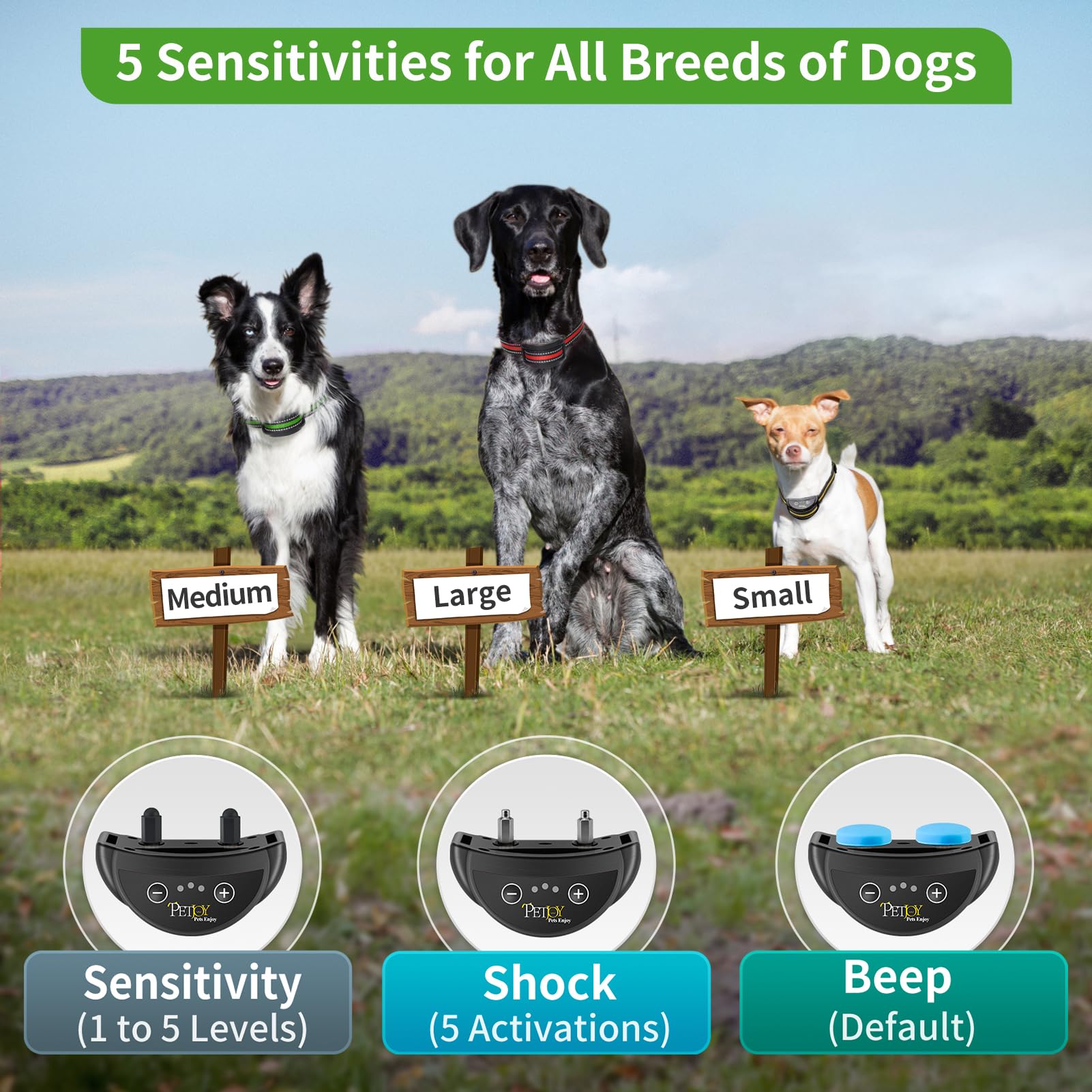 Petjoy Dog Bark Collar For Small Medium Large Dog, Smart Anti Bark Collars With 5 Sensitivity - 7 Progressive Procedures, Barkin