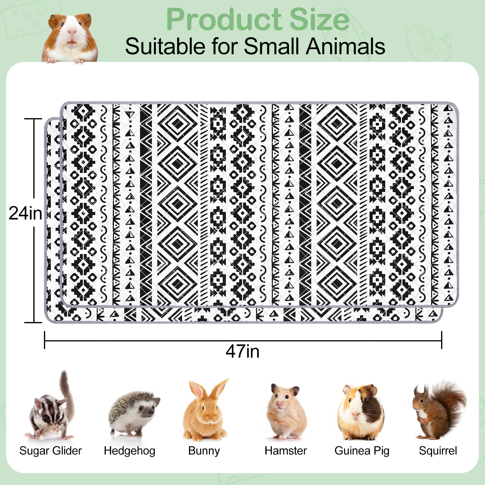 2 Pack Guinea Pig Bedding, Washable Guinea Pig Cage Liner Reusable Guinea Pigs Mat Waterproof Guinea Piggy Bedding For Cage, Sup