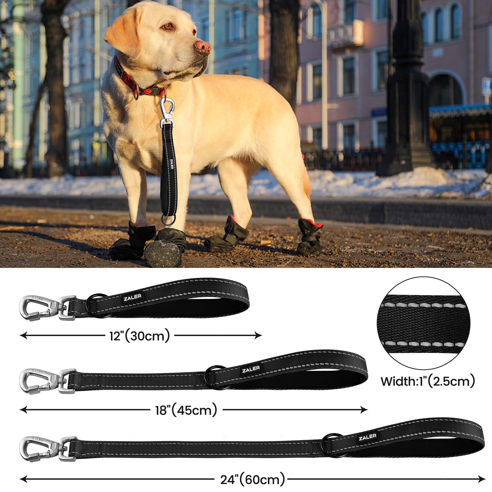 ZALER Short Dog Leash 2 ft, 24 Inches Traffic Leashes for Dogs, Nylon Reflective Dog Lead with Padded Handle, Heavy Duty Pet Lea
