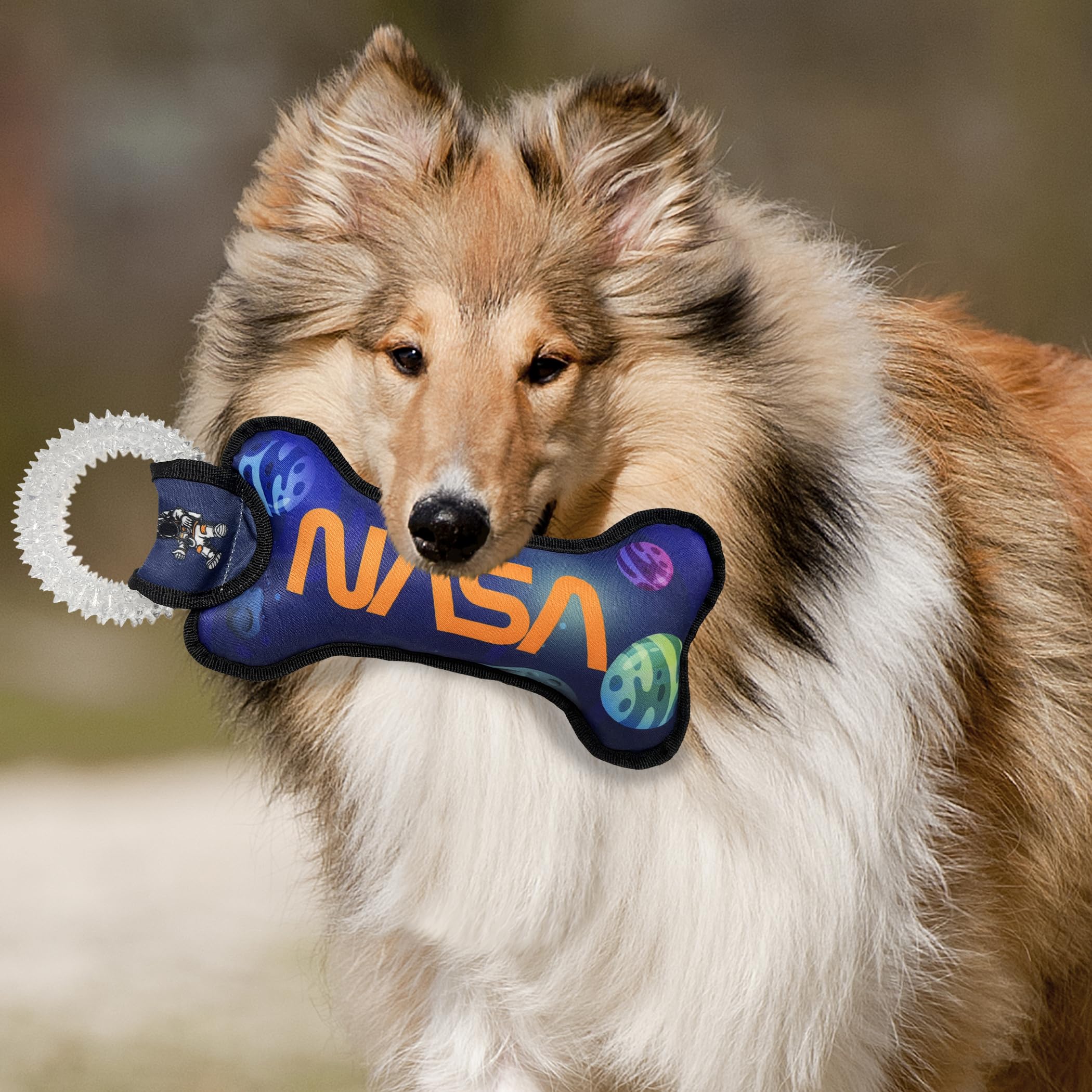 Pets First Nasa Dog Toy With Planets. - Tough Nylon Pet Toy With Double Trim Stitching & Inner Squeaker