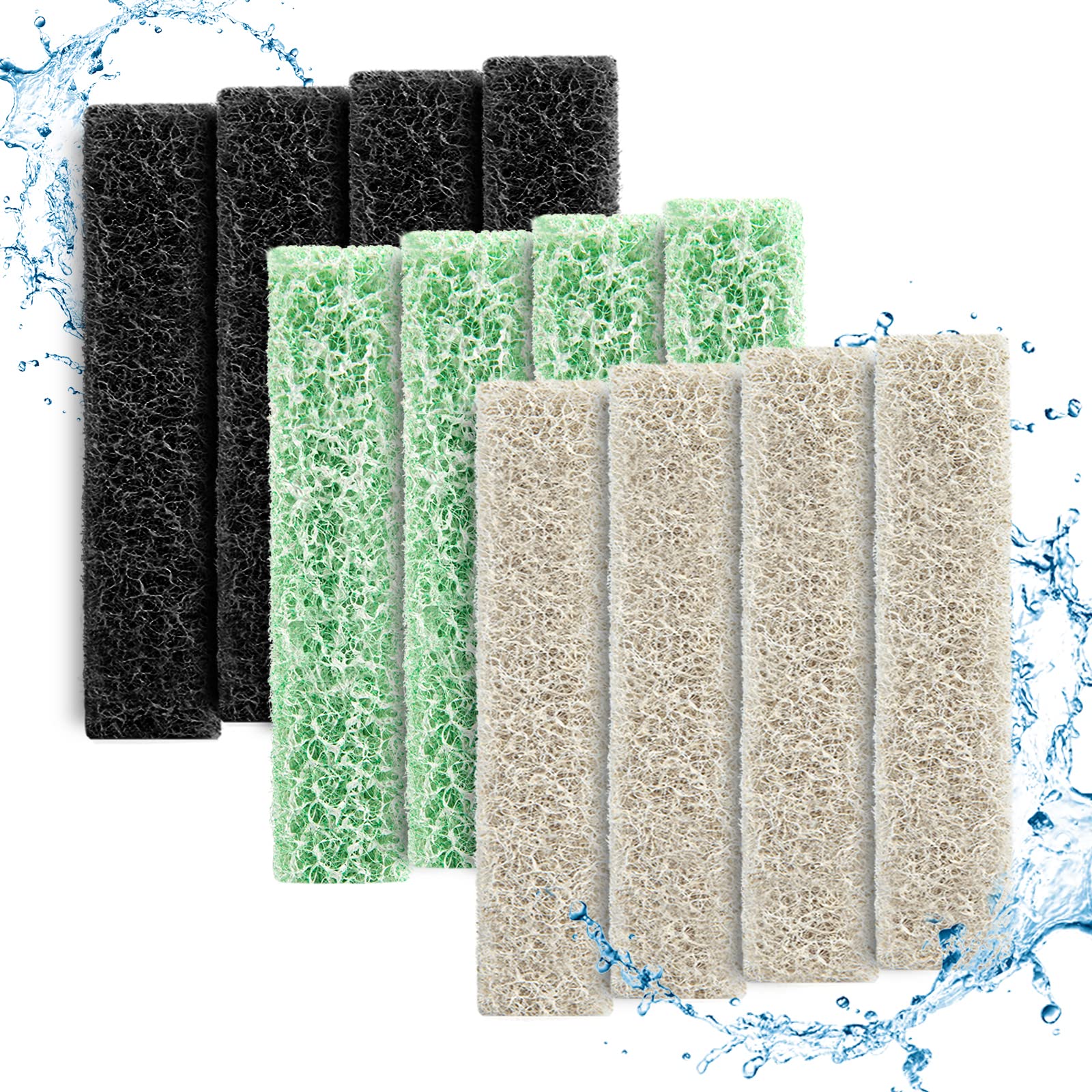 Hitauing 12 Count Mixed Pack Filter Pads For Aqueon With Ammonia&Carbon&Phosphate Reducer, Fish Tank Filter Pads For Quietflow L