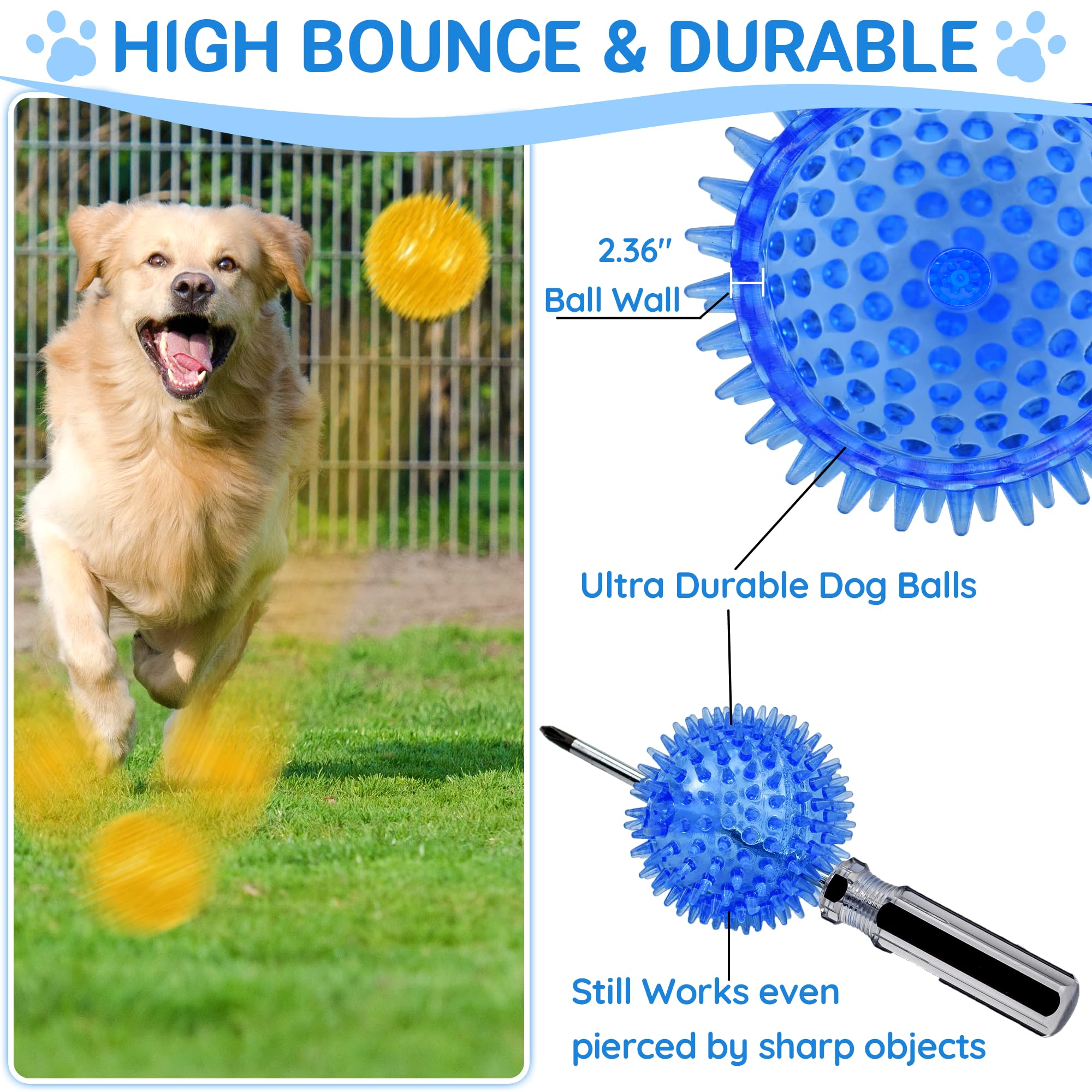 LECHONG 4-Pack Large Squeaky Dog Balls, 4.5 '' for Medium and Aggressive Chewers, Rubber Spiky Chew Toy for Teeth Cleaning, Trai