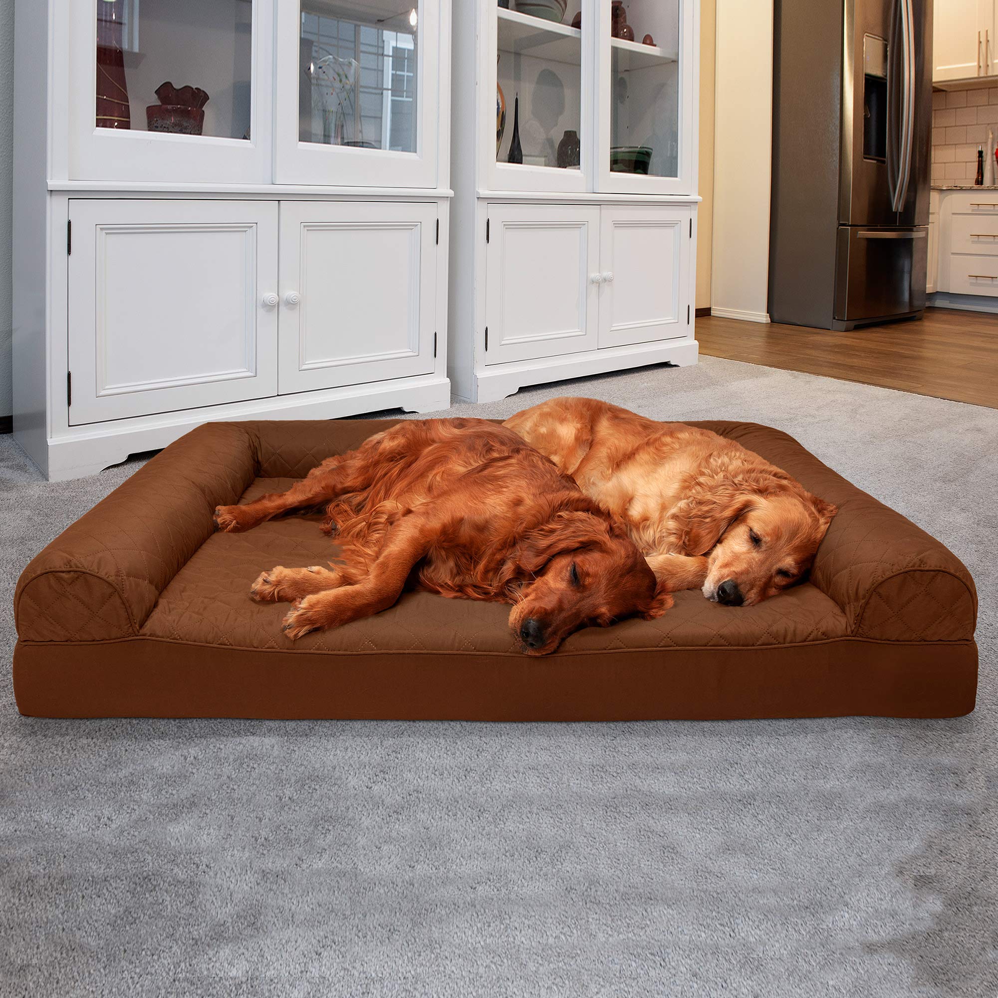 Furhaven Orthopedic Dog Bed For Large Dogs W/ Removable Bolsters & Washable Cover, For Dogs Up To 125 Lbs - Quilted Sofa - Toasted Brown, Jumbo Plus/Xxl