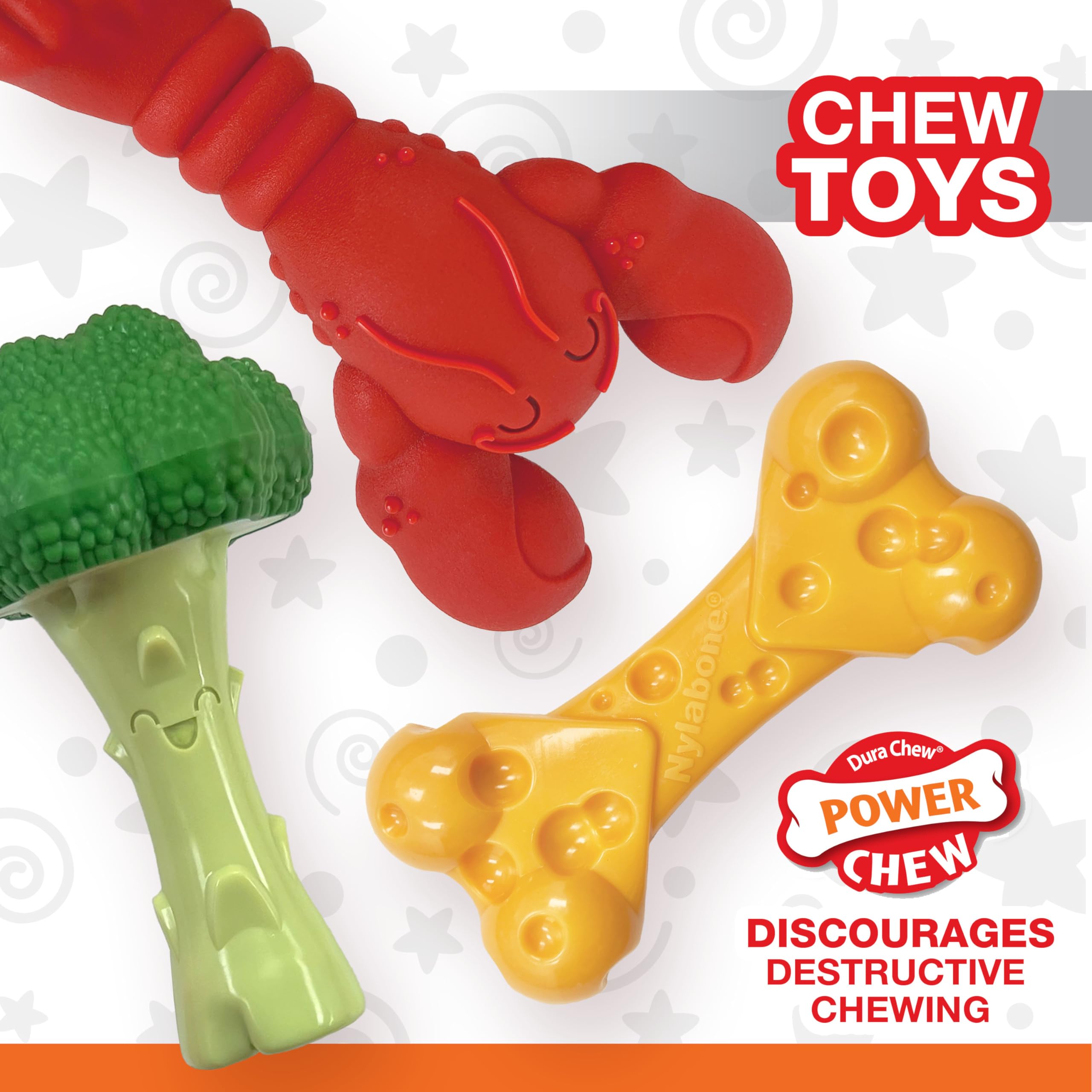 Nylabone Power Chew Dog Chew Toy Pack Bundle - Fun & Cute Dog Toys for Aggressive Chewers, Tough Dog Toys, Lobster, Cheese, and