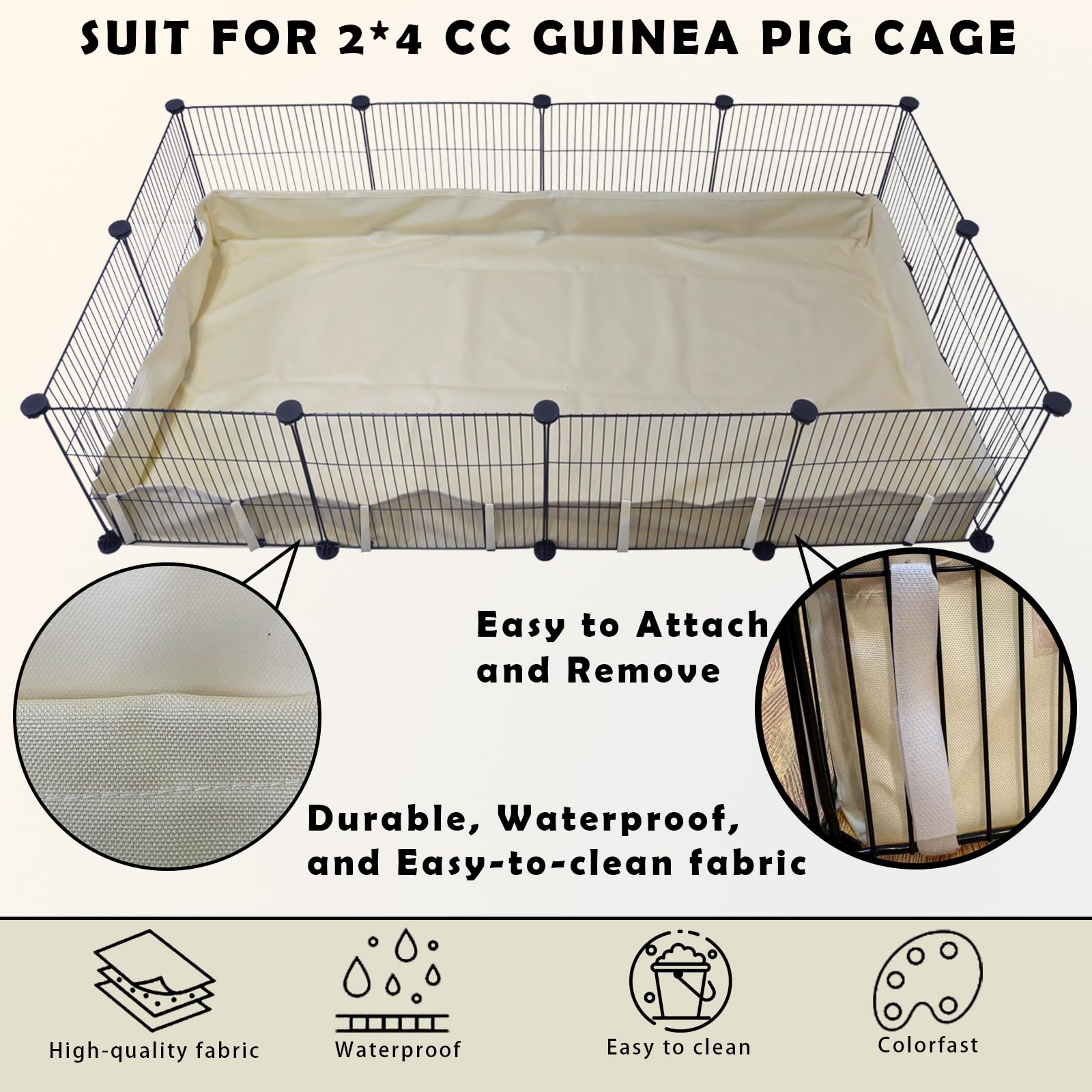 Fulue Guinea Pig Waterproof Cage Liner C&C 2X4,Guinea Pig Cage Canvas Bottom Replacement 56X28 55X27Beige (C&C 2X4)