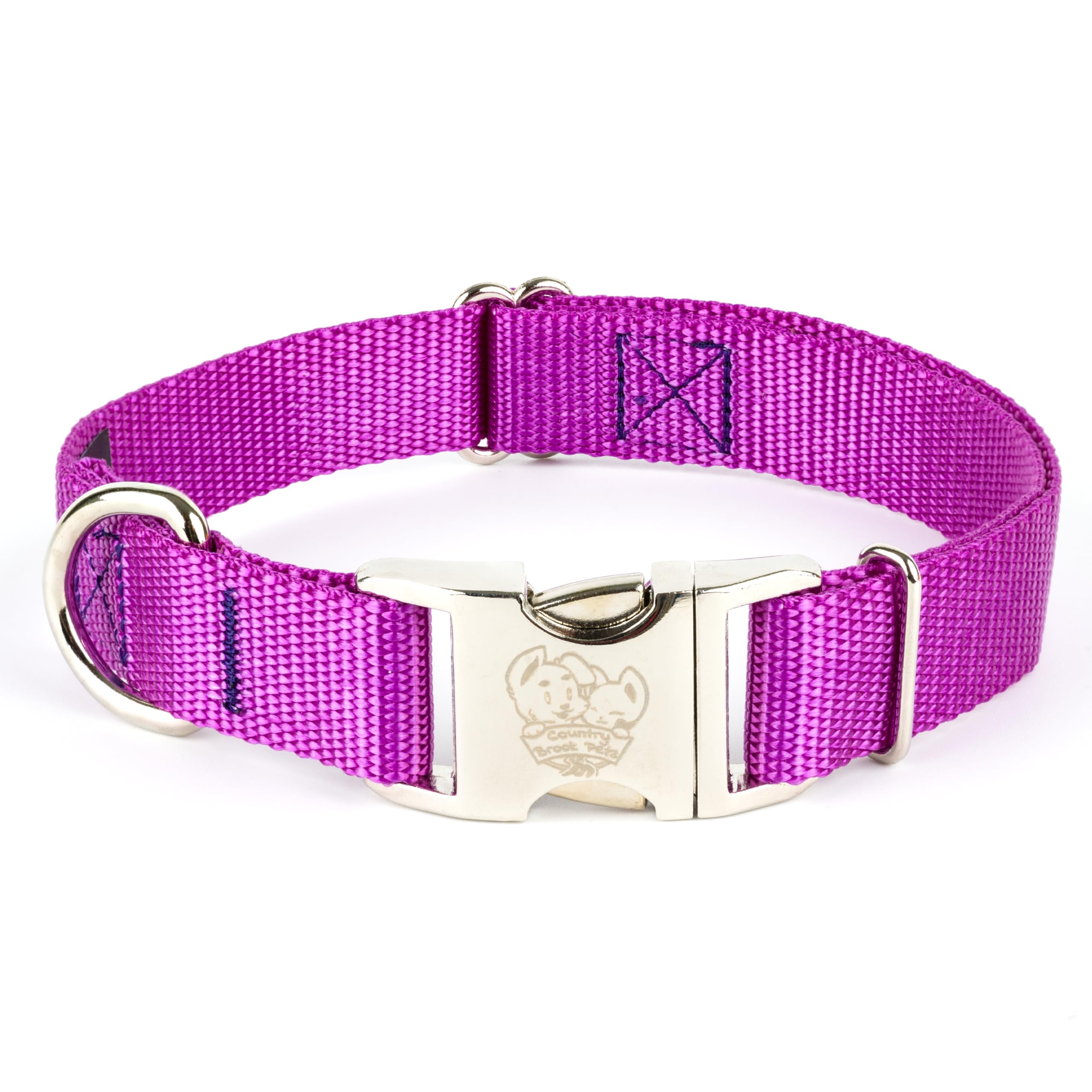Country Brook Petz - 33 Vibrant Colors - American Made Deluxe Nylon Dog Collar With Buckle (Large, 1 Inch, Bright Purple)