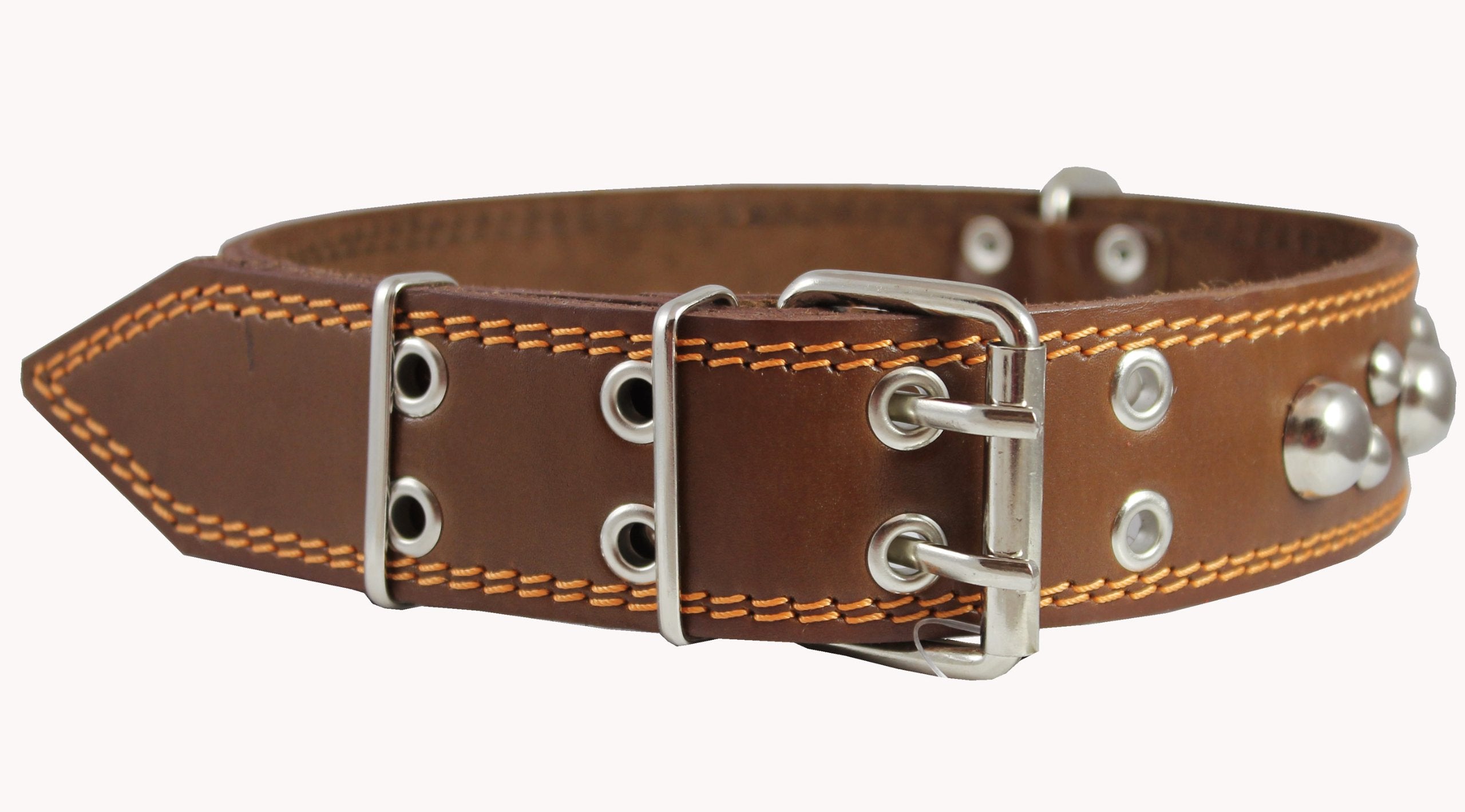 Genuine 1.75' Wide Thick Leather Studded Dog Collar. Fits 21.5'-26' Neck, Xlarge Breeds Bullmastiff