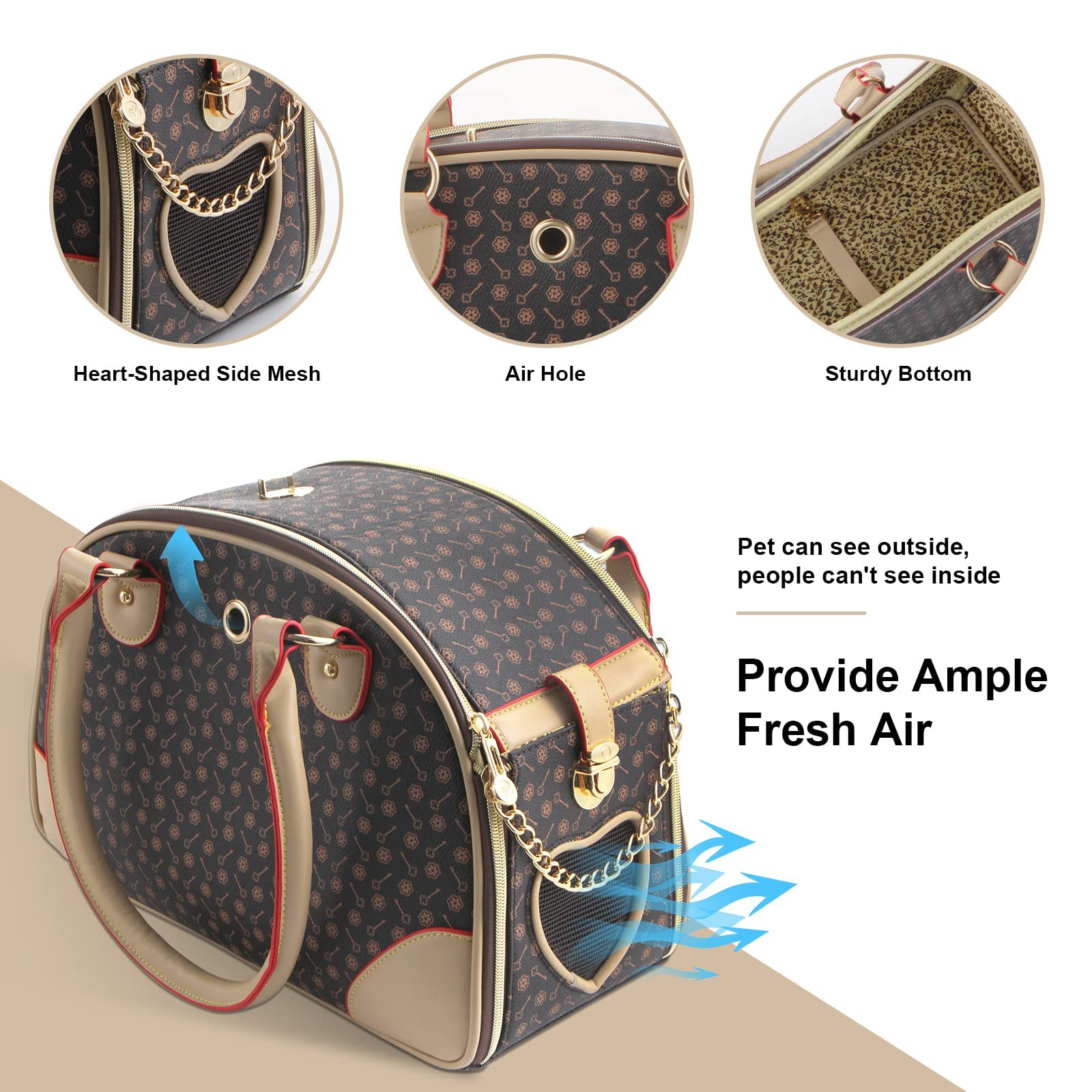 Betop House Fashion Dog Carrier Pu Leather Dog Handbag Dog Purse Cat Tote Bag Pet Cat Dog Hiking Bag, Brown, Small 38 * 23 * 17C