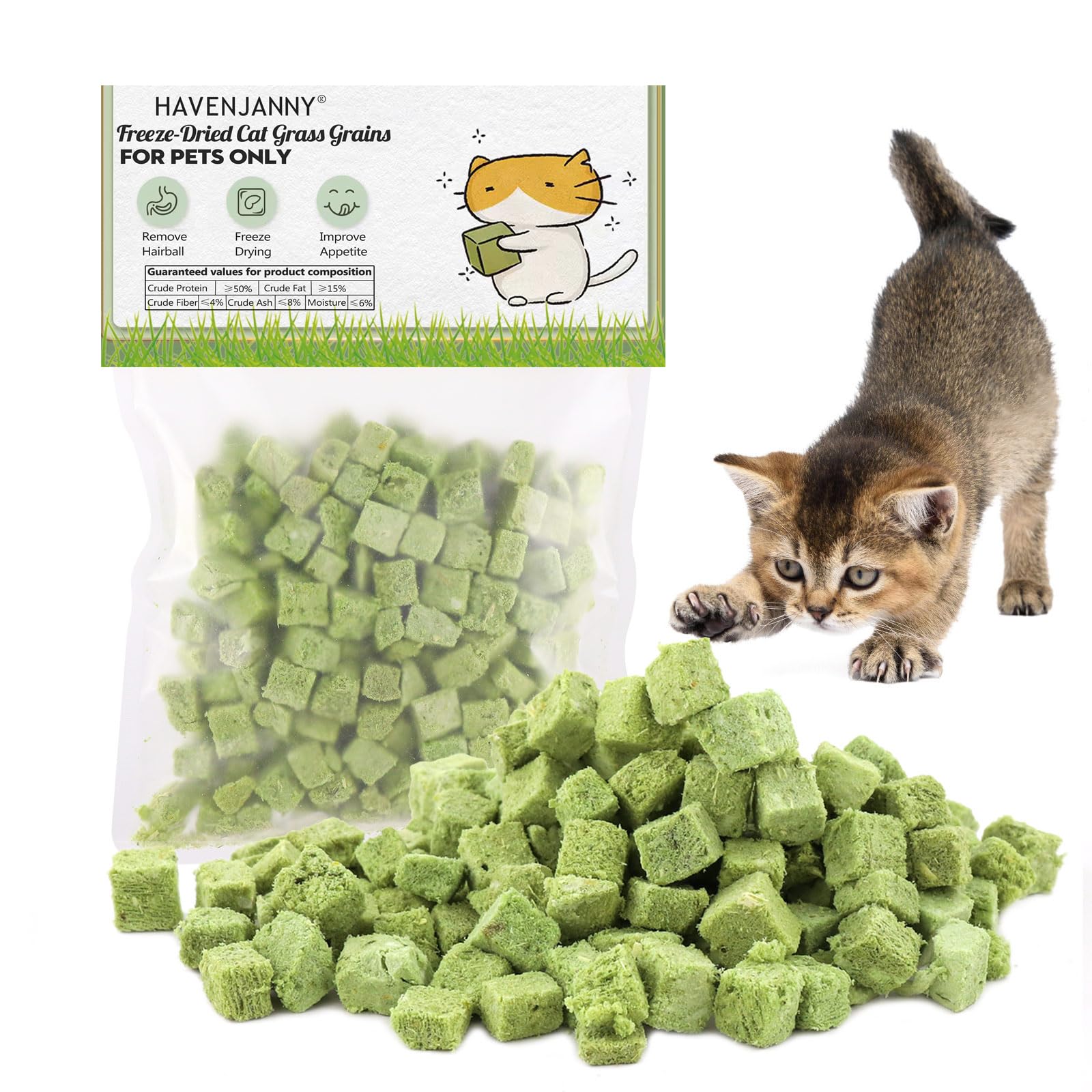 HavenJanny 60g Cat Grass Treats for Cats, Freezed Drying Cat Grass Teething Stick Snacks for Kitty, Edible Cats Chew Toys for Te