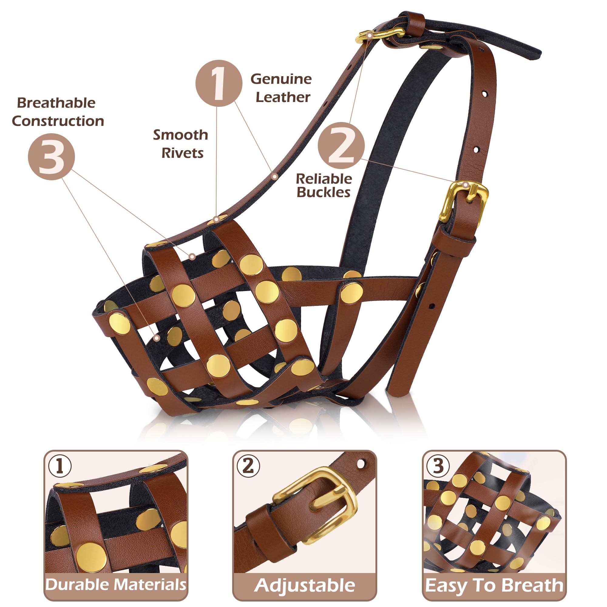 Oopsdoggy Cocker Spaniel Dog Muzzle For Small Dogs - Leather Breathable Secure Basket Muzzle For Small Medium Breeds Prevents Bi