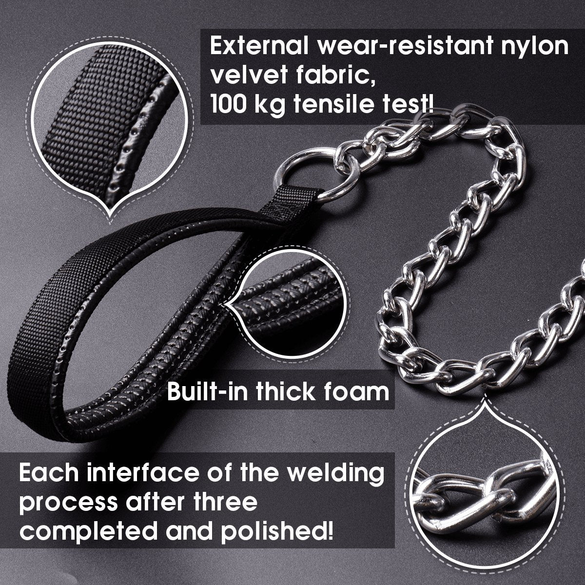 Ctopogo Premium Chain Heavy Duty Dog Leash - Soft Padded Leather Handle Lead - Perfect Basic Leashes Specifically Designed For O