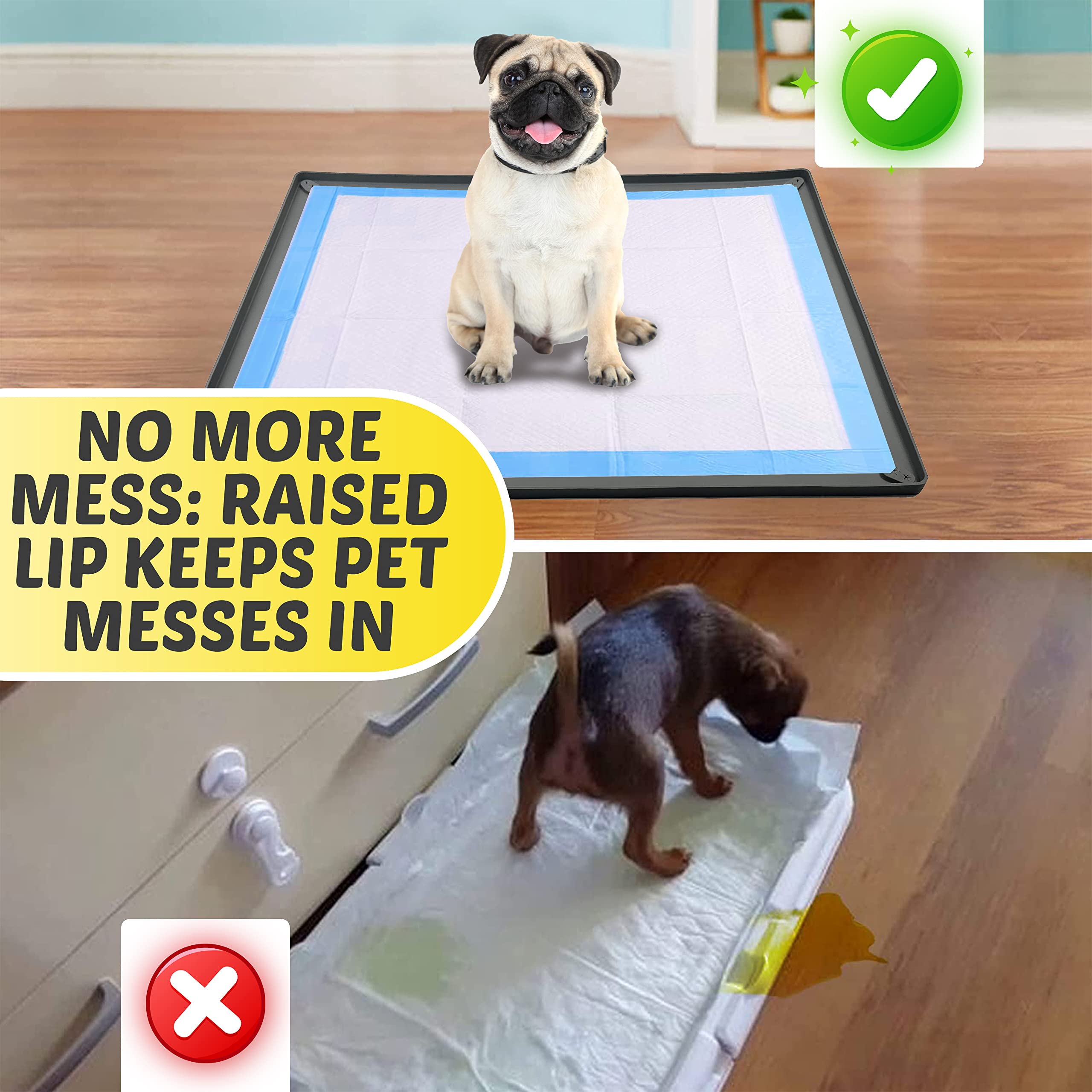 Tidyfriend Pee Pad Holder Tray 36 X 36 Inches, Silicone Dog Potty Tray, Easy To Clean No Spill Dog Potty Training Pad Holder (Gr