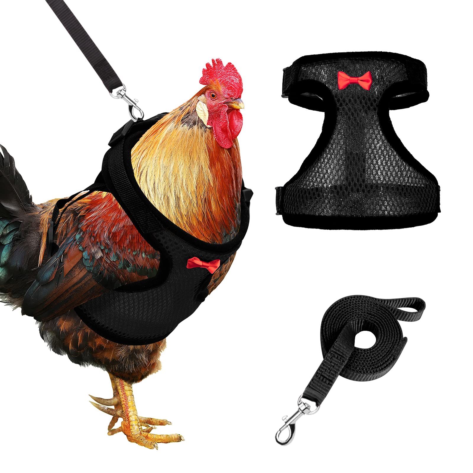 Adhafera Chicken Harness With Leash, Upgraded Double Adjustment Chicken Harness And Leash Set For Hens, Duck, Goose, Small Pet (Black, S)