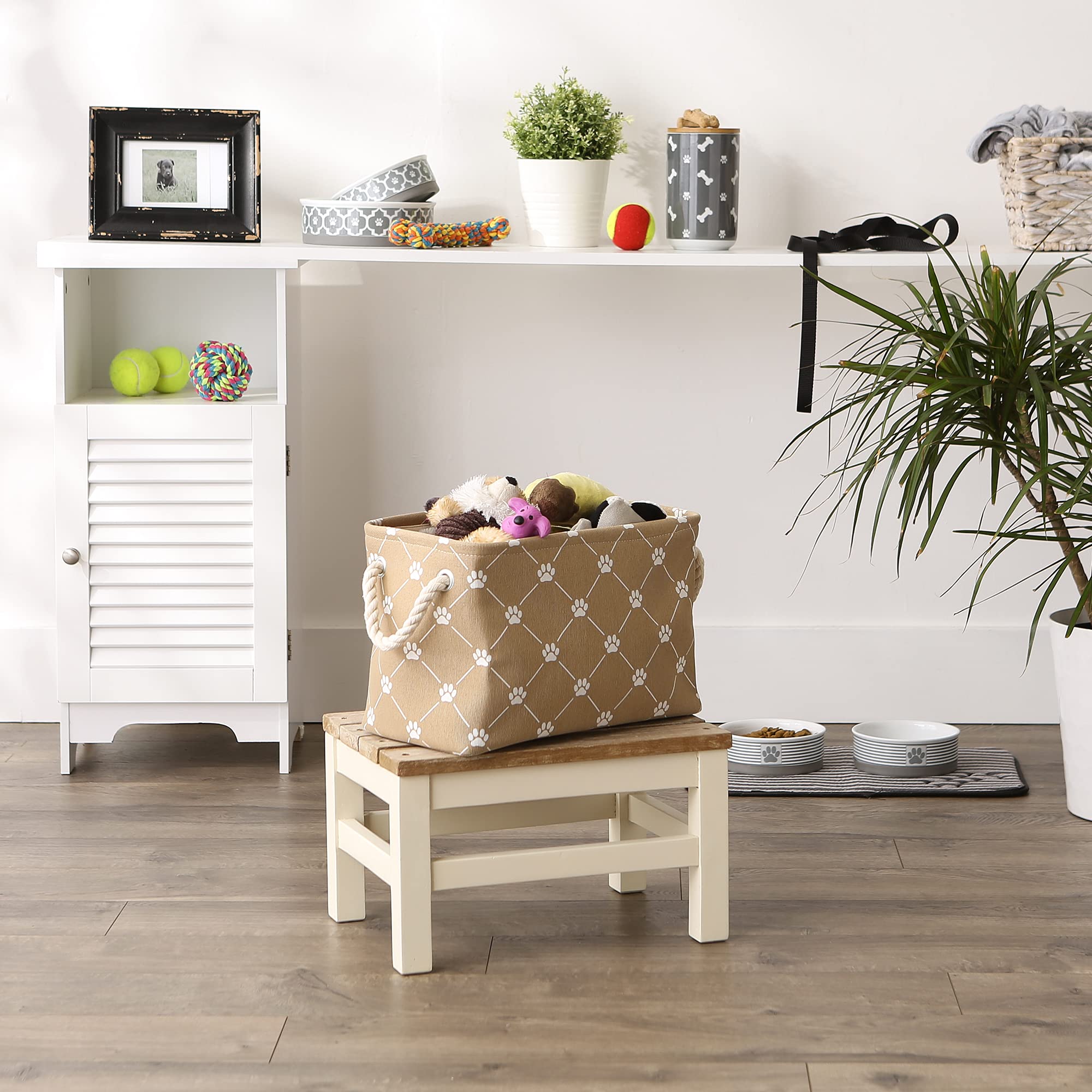 Bone Dry Pet Storage Paw and Bone, Trellis Collection, Small Rectangle, 14x8x9, Taupe