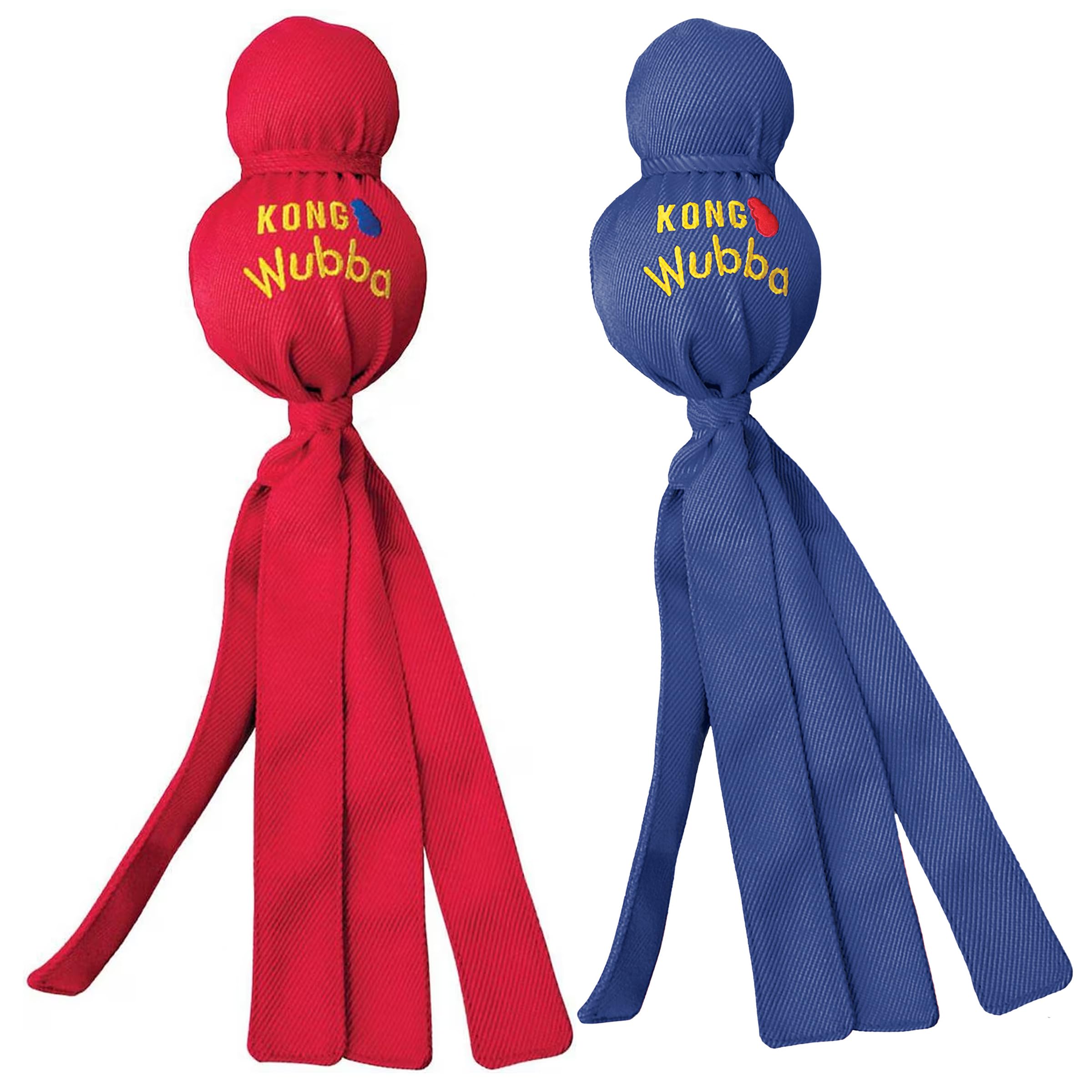 KONG Wubba Dog Toy 2 Pack - Durable Interactive Tug & Toss Toy with Reinforced Nylon, Floppy Tails for Fetch, Shake & Squeaky Pl
