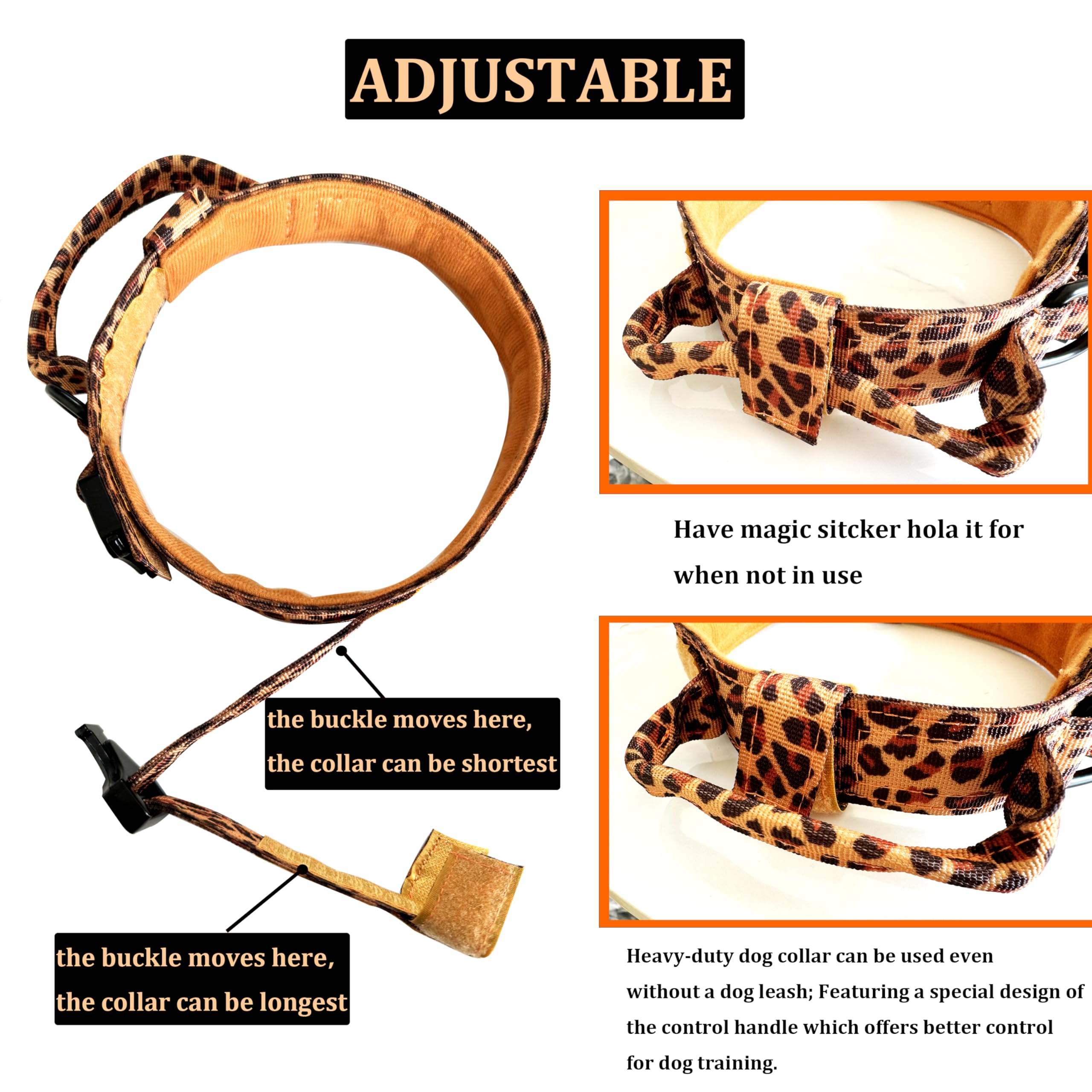Tactical Nylon Dog Collar - Adjustable, Heavy Duty Metal Buckle With Handle For Training (Leopard, M)