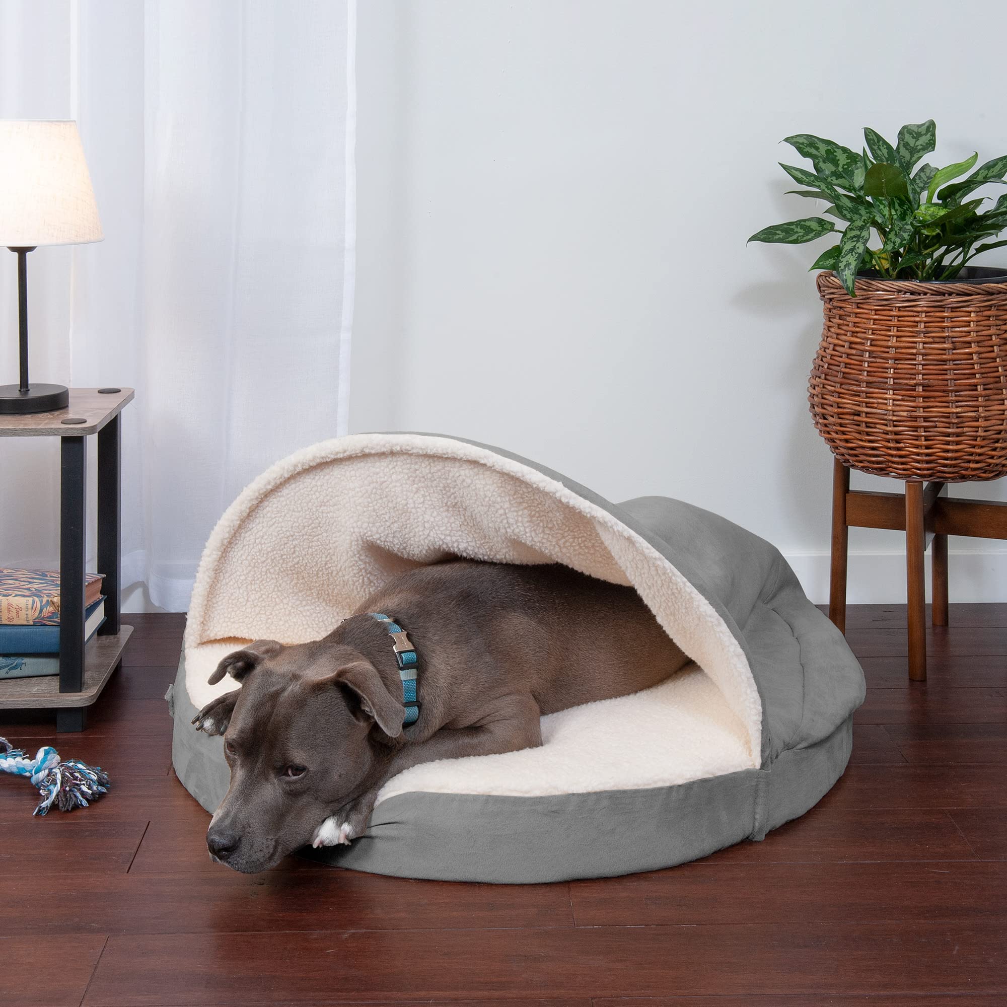 Furhaven 35 Round Cooling Gel Dog Bed for Large/Medium Dogs w/ Removable Washable Cover, For Dogs Up to 50 lbs - Sherpa & Suede