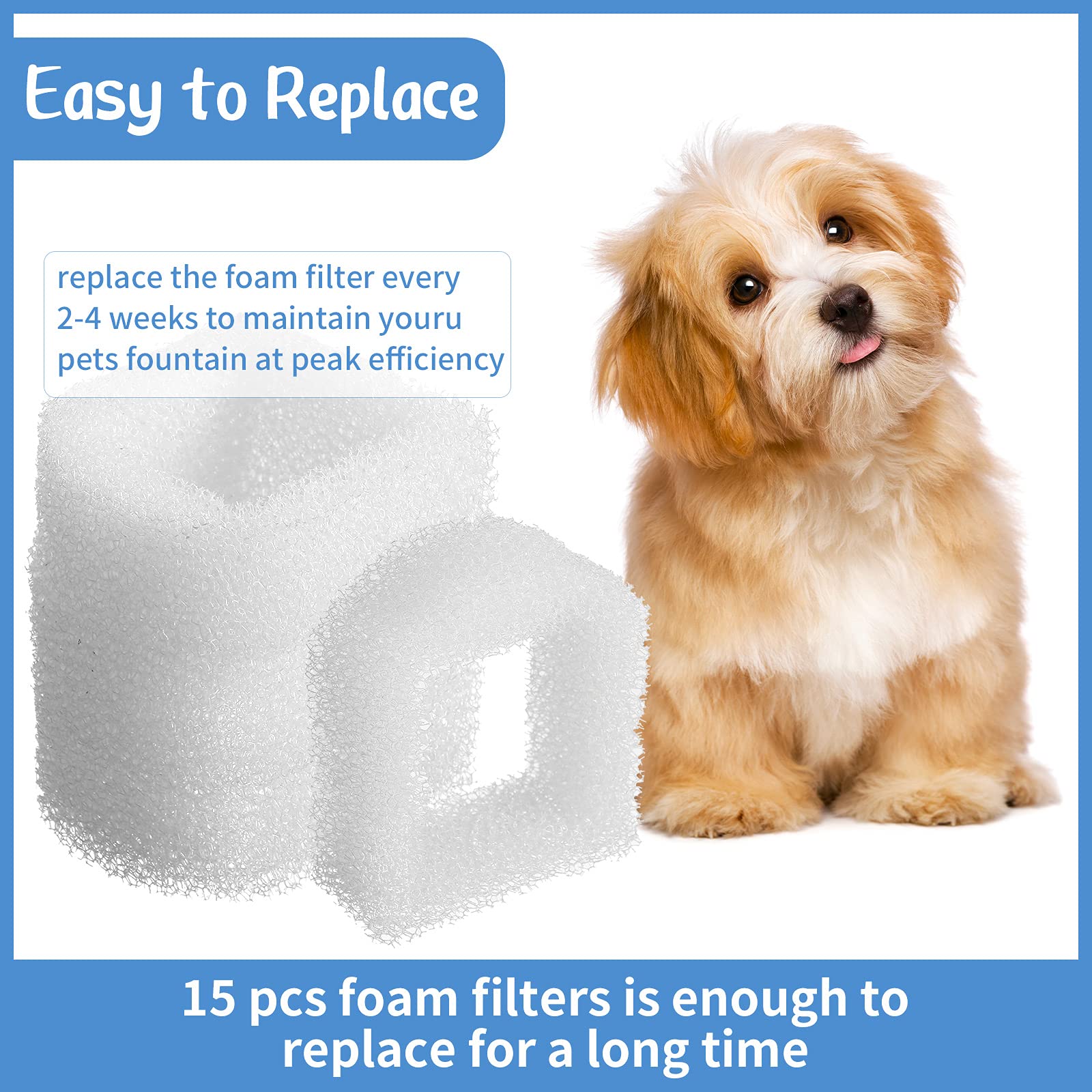 15 Pieces Pet Water Fountain Replacement Filter Foam Pre-Filter Cat And Dog Fountains Foam Compatible With Drinkwell Ceramic And 360 Stainless Steel Pet Dog Cat Fountains (White)