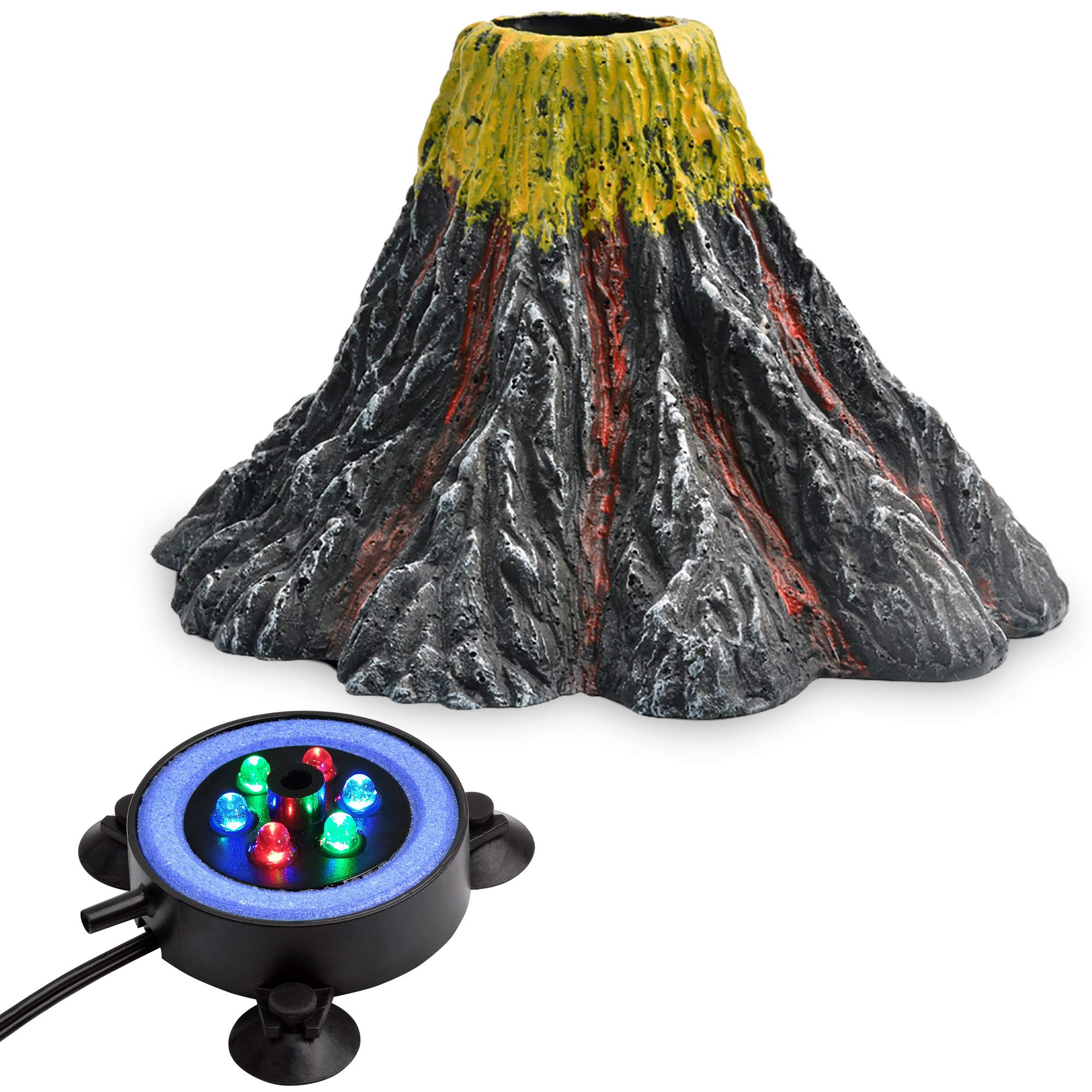 Nicrew Aquarium Volcano Ornament Kit, Bubbler Decorations For Fish Tank, Aquarium Bubbling With Multi-Color Leds
