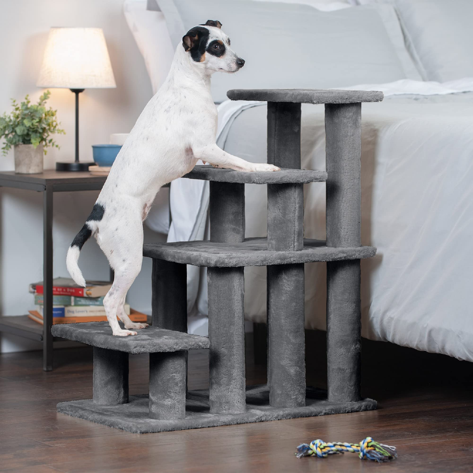 Furhaven Steady Paws Multi-Step Pet Stairs For High Beds & Sofas - Gray, 4-Step