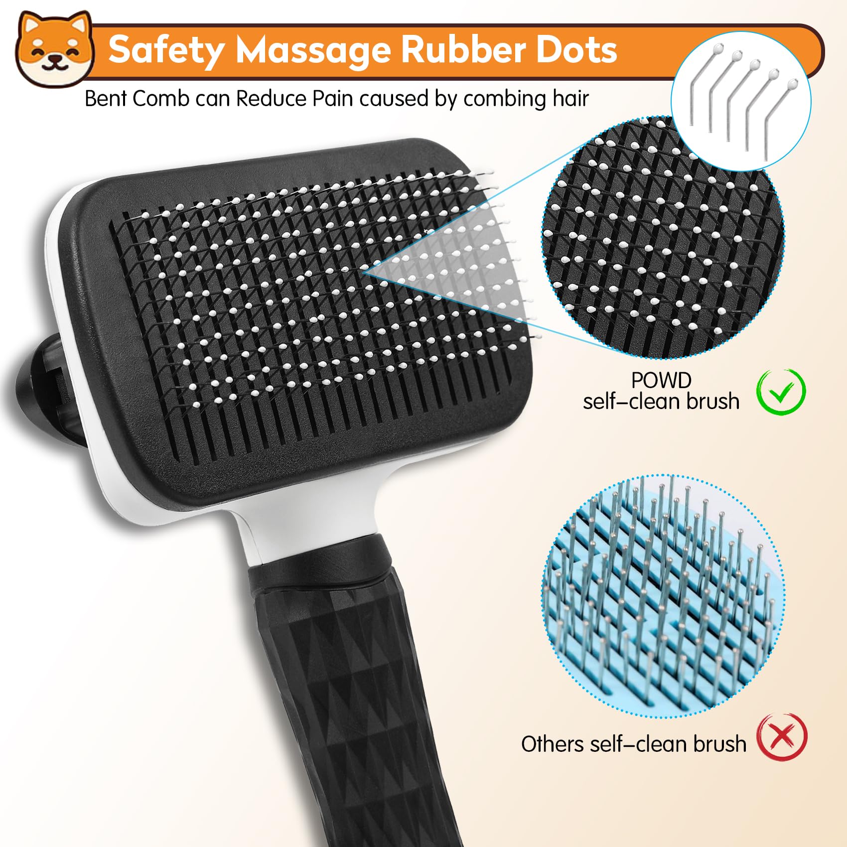 Pwod Dog & Cat Brush, Black Self Cleaning Slicker Brush For Pets, Upgraded Dog Brush For Shedding Massaging And Grooming, Remove
