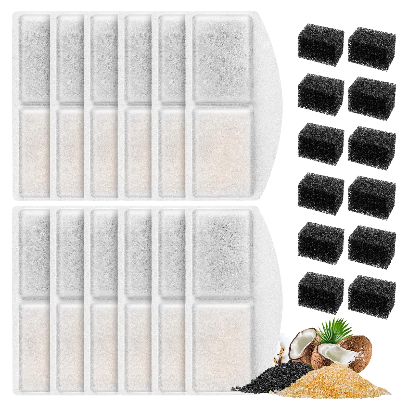 Myfatboss Cat Water Fountain Filter And Replacement Pre-Filter Sponges, 12+12 Pack Pet Water Fountain Filters Fit For 100Oz/3L Automatic Pet Fountain, Pack Of 24