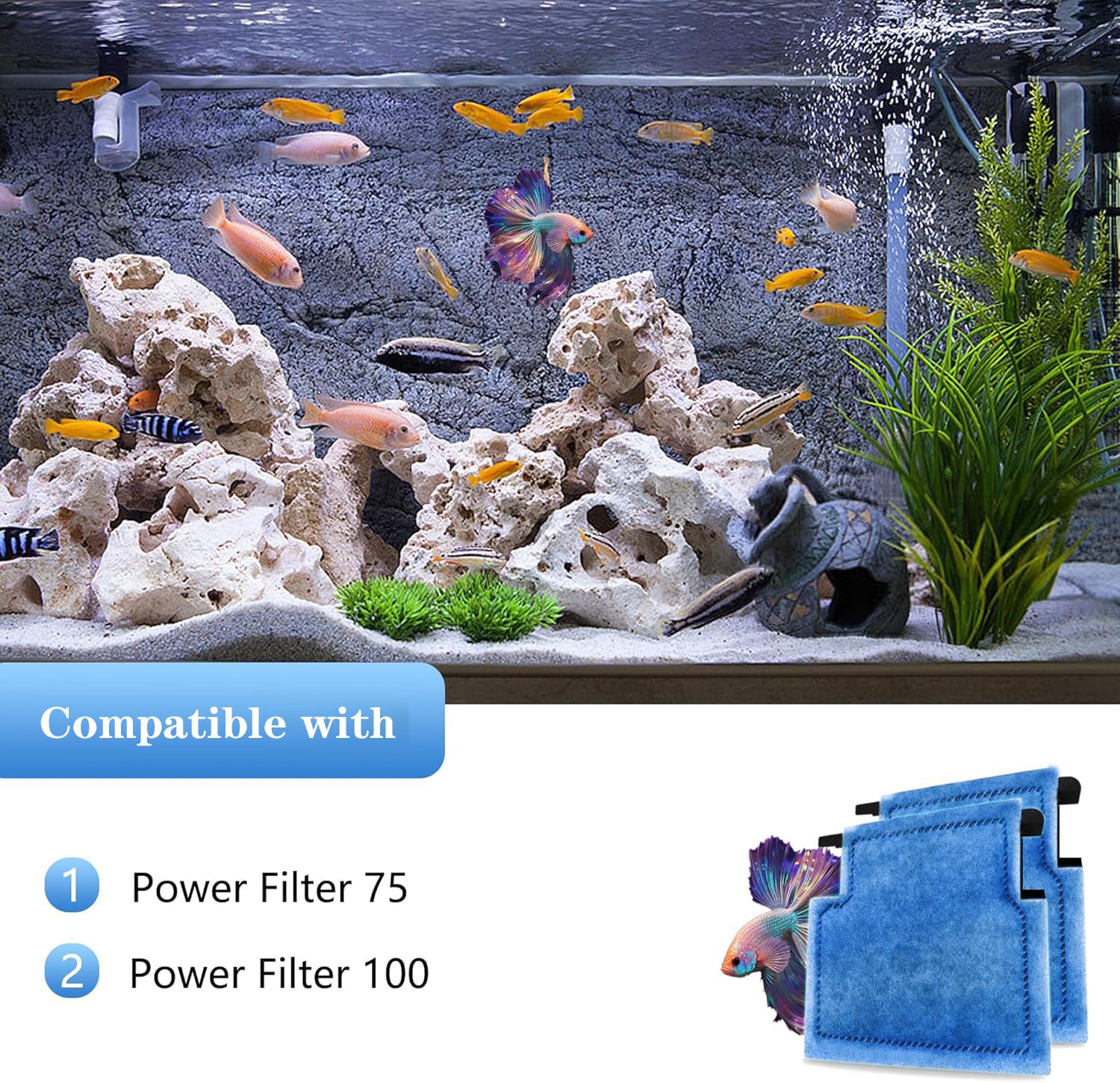 Pewyoke Aquarium Filter Cartridge Replacement Rite-Size A Filter Cartridges 8 Pack Compatible With Power Filters 75/100