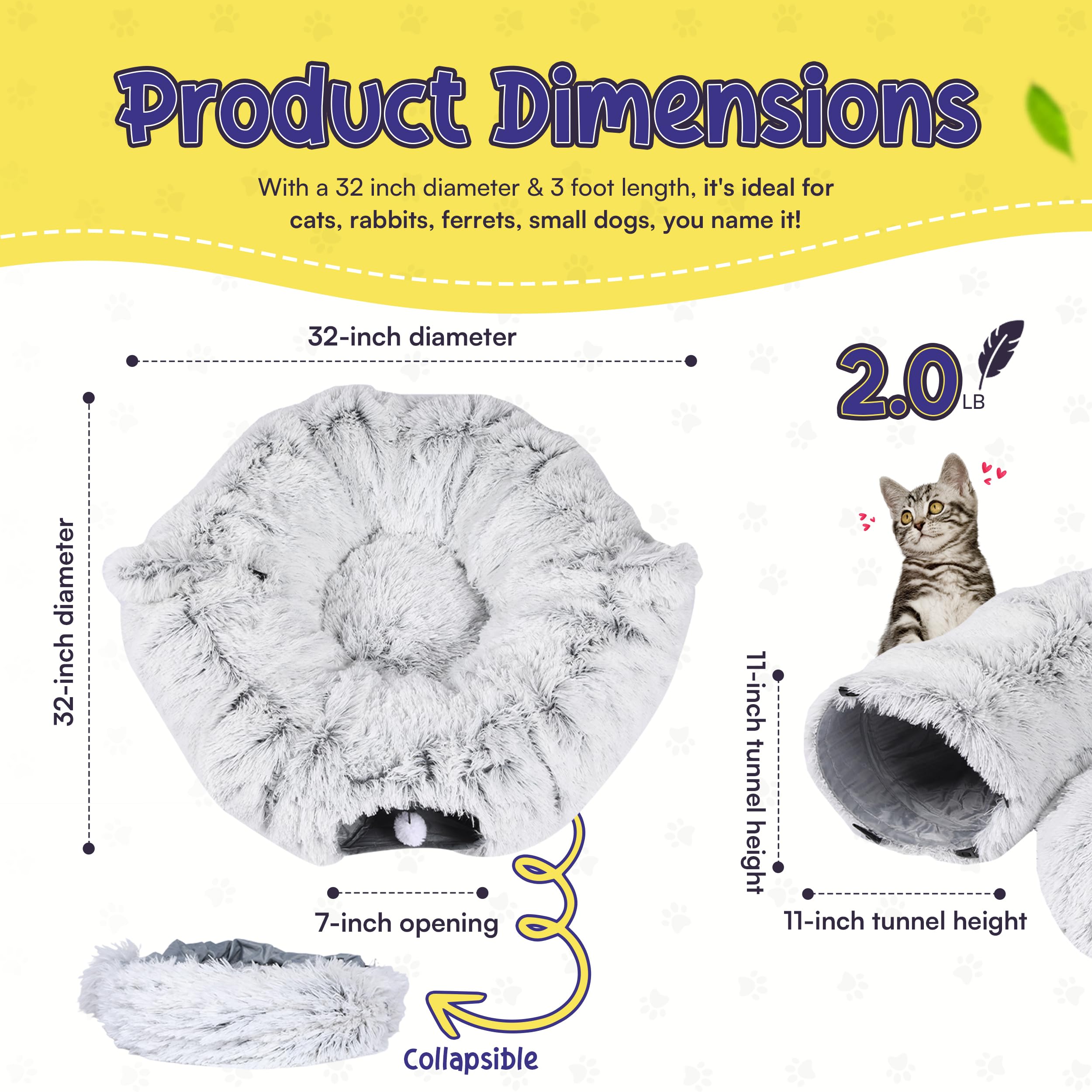 Cat Tunnel Bed With 2 Catnip Toys - 32'' Diameter - Versatile Cat Donut Tunnels For Indoor Cats - Cozy Cat Furniture - Foldable