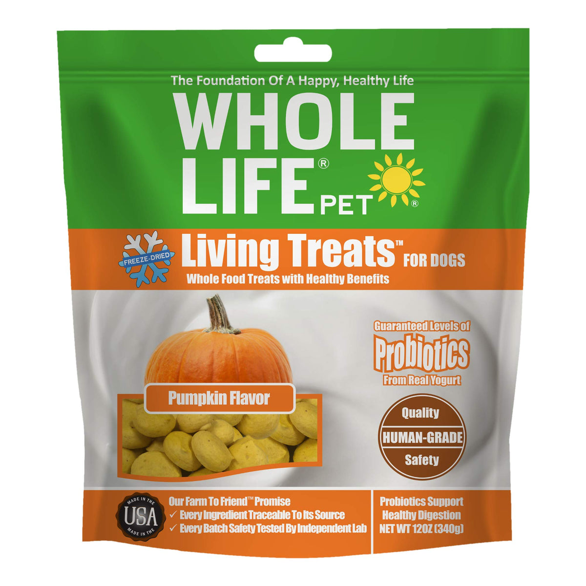 Whole Life Pet Human Grade Probiotic Dog Treats - Pumpkin & Yogurt - Easy Digestion, Firmer Stool, Sensitive Stomachs - Made In The Usa