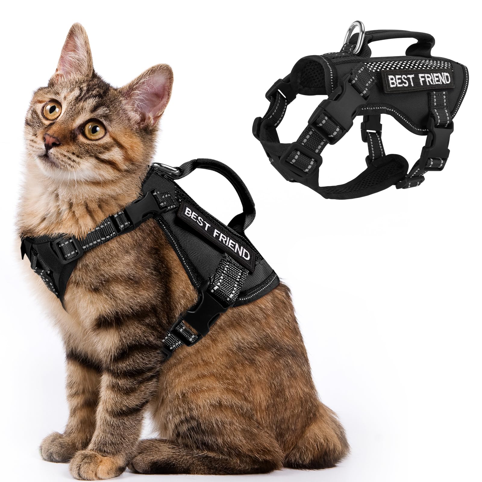 SALFSE Extra Large Tactical Cat Harness with Handle, Air Mesh Adult Cat Walking Vest Harness Escape Proof, Reflective (Black, XL