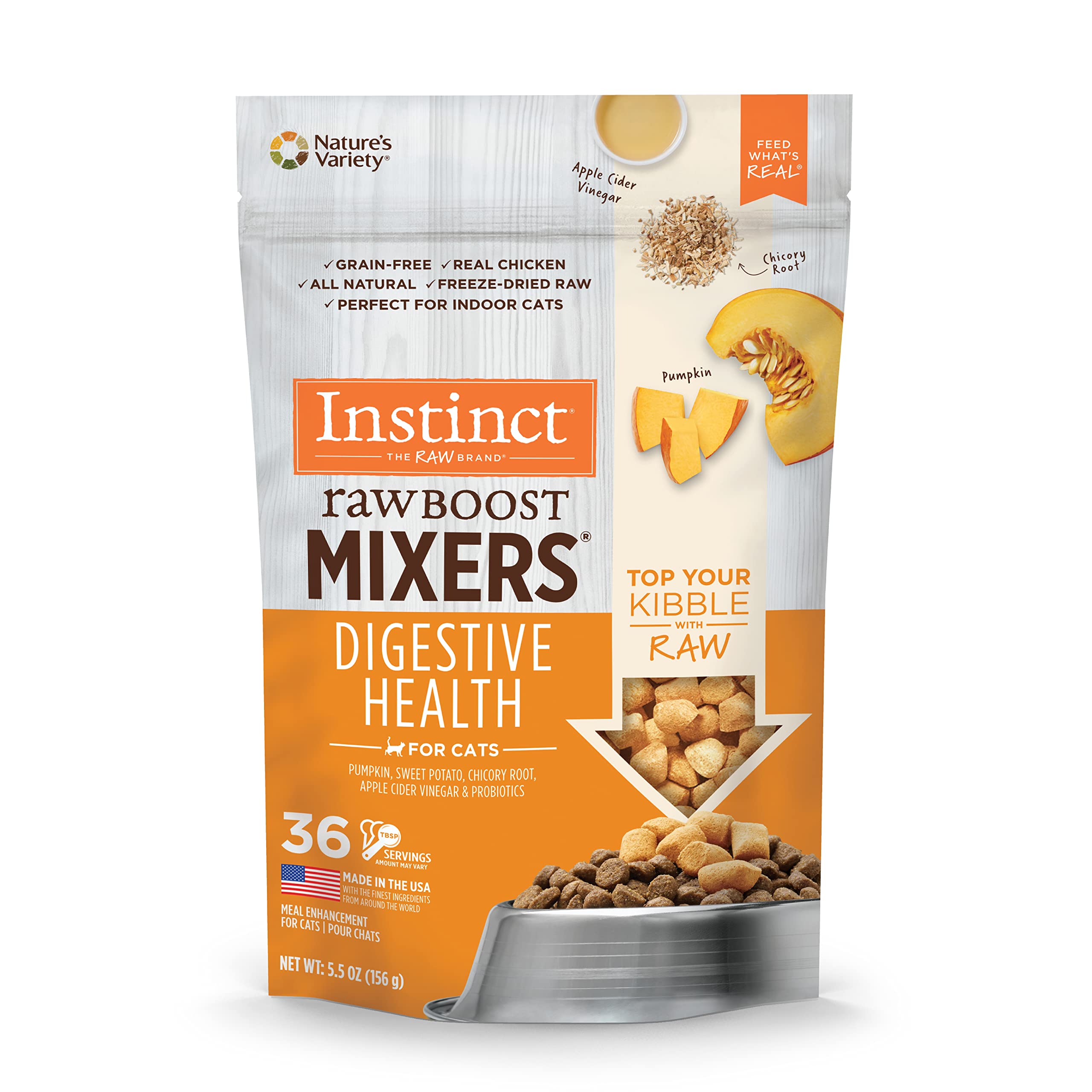 Instinct Raw Boost Mixers, Freeze Dried Cat Food Toppers with Functional Ingredients, Grain Free, Real Chicken - Digestive Healt