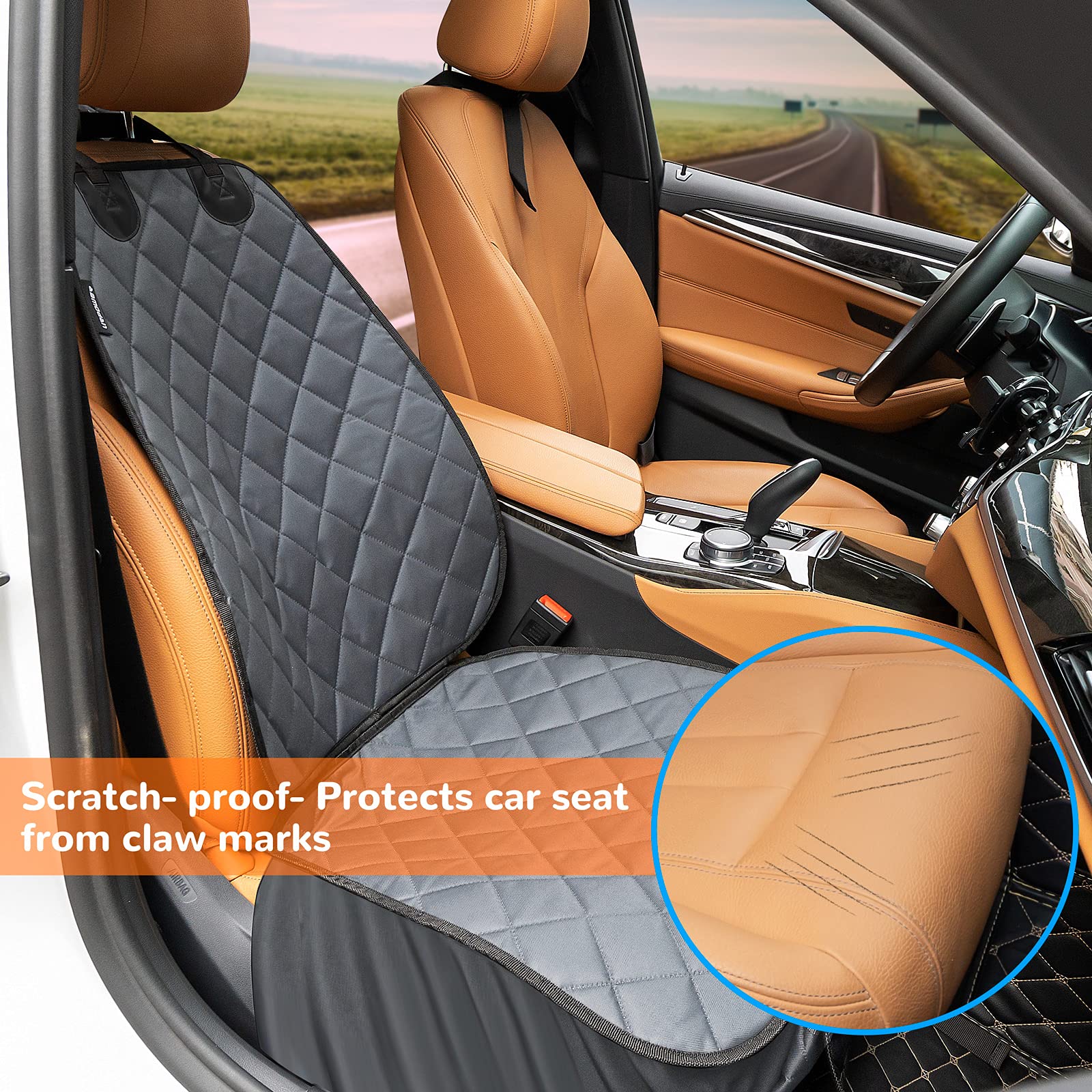 Urpower Car Seat Cover For Front Seat, 100% Waterproof Dog Seat Protector With Pocket, Nonslip & Quilted Pet Cover With Elastic