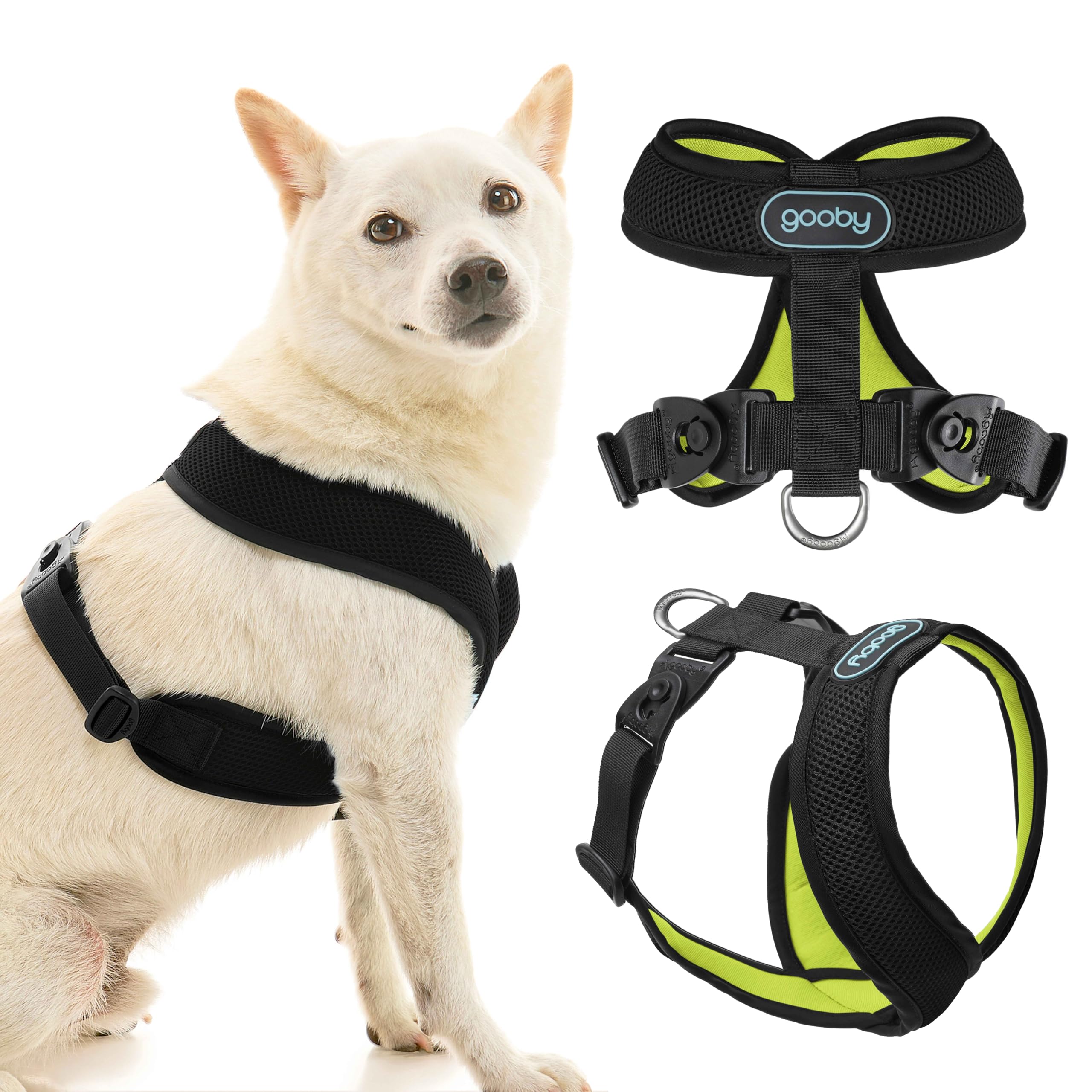 Gooby Comfort X Harness Dual Snap Mesh In Dog Harness - Neon Black, Large