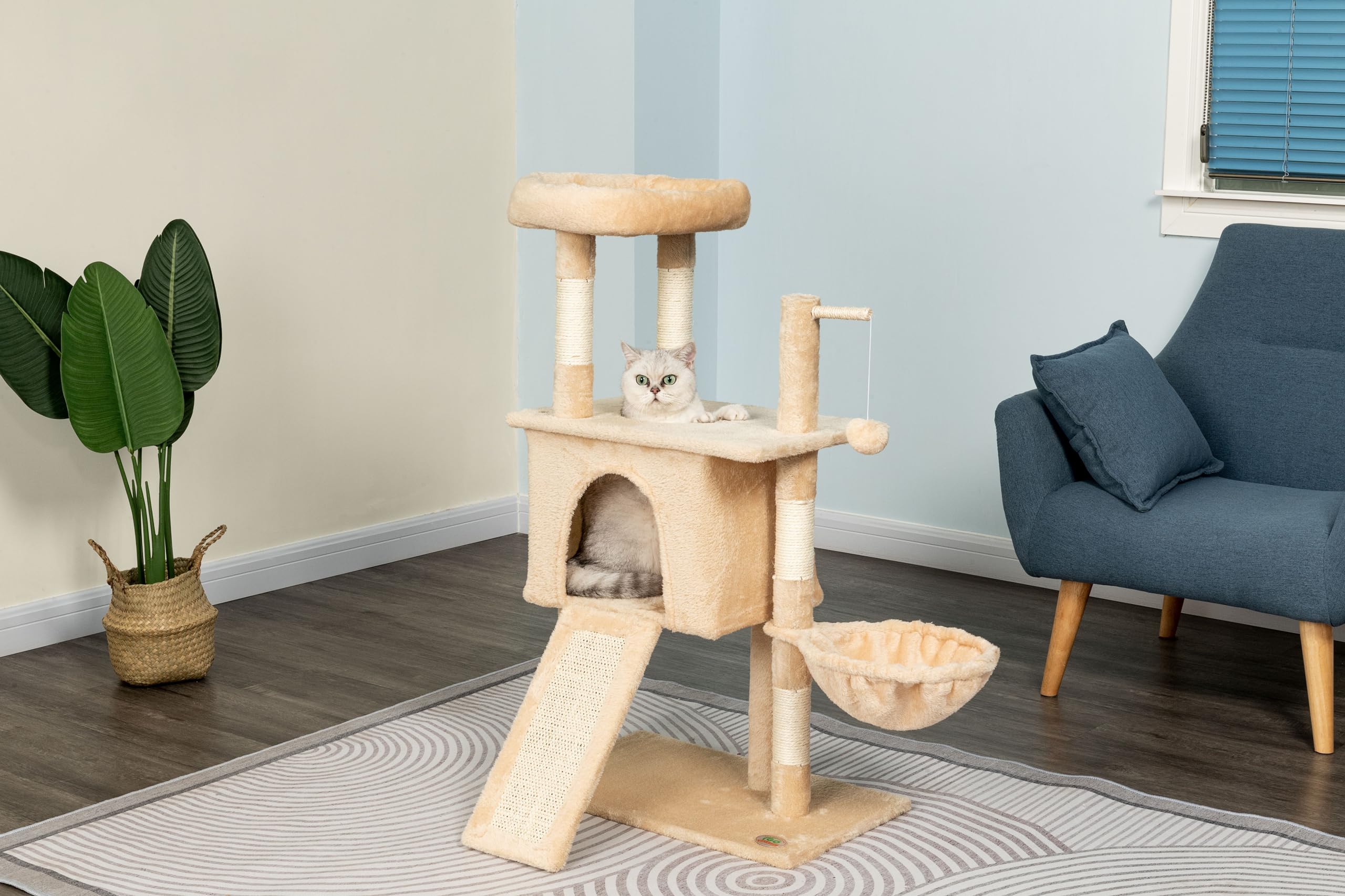 Go Pet Club Everyday Value 38In Cat Tree Tower Cat Condo Comfy Large Perch, Scratching Posts, Scratching Board, Dangling Ball, C