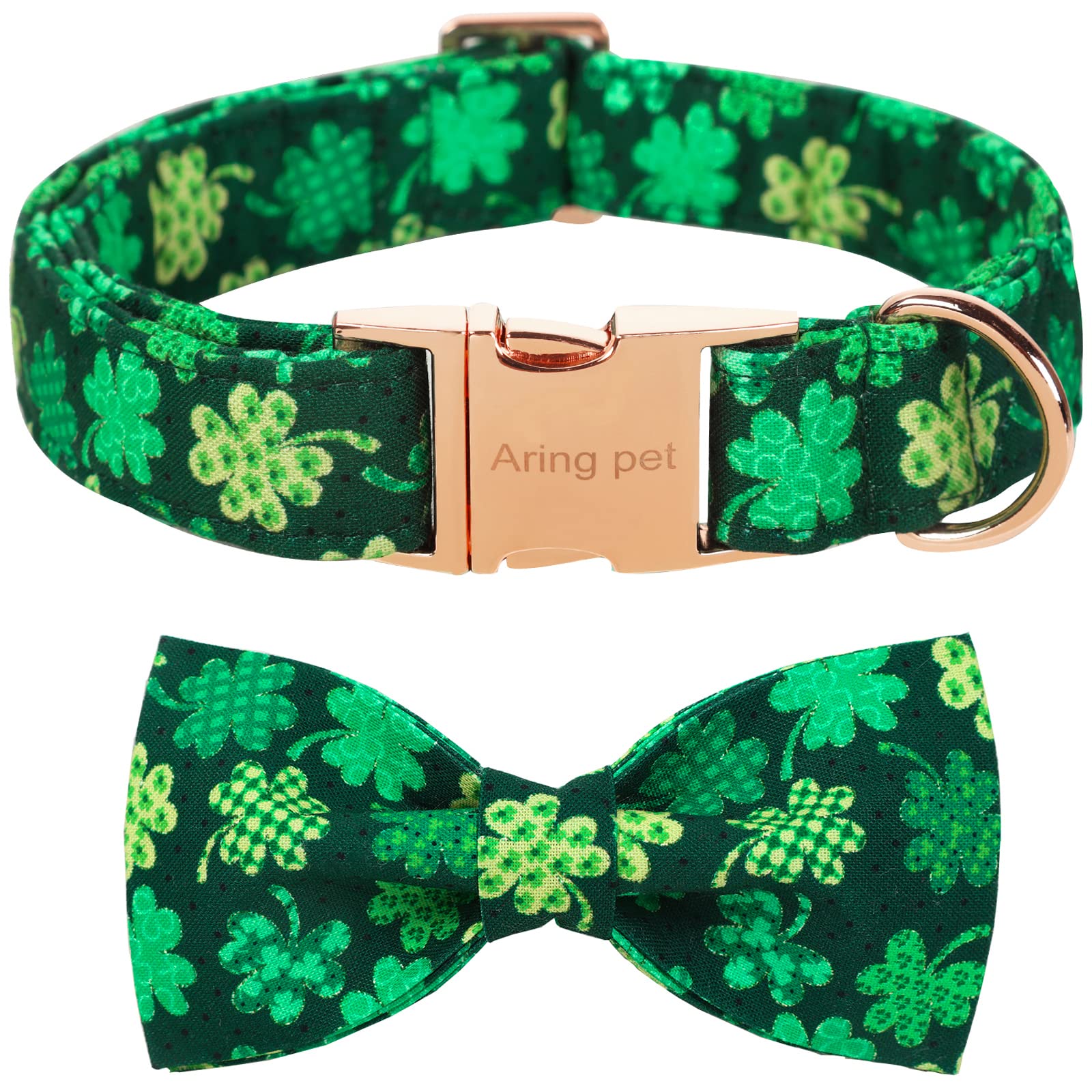 ARING PET St. Patrick 's Day Dog Collar-Cute Clovers Dog Collar with Bow, Cotton Trefoil Bowtie Dog Collars with Metal Buckle fo