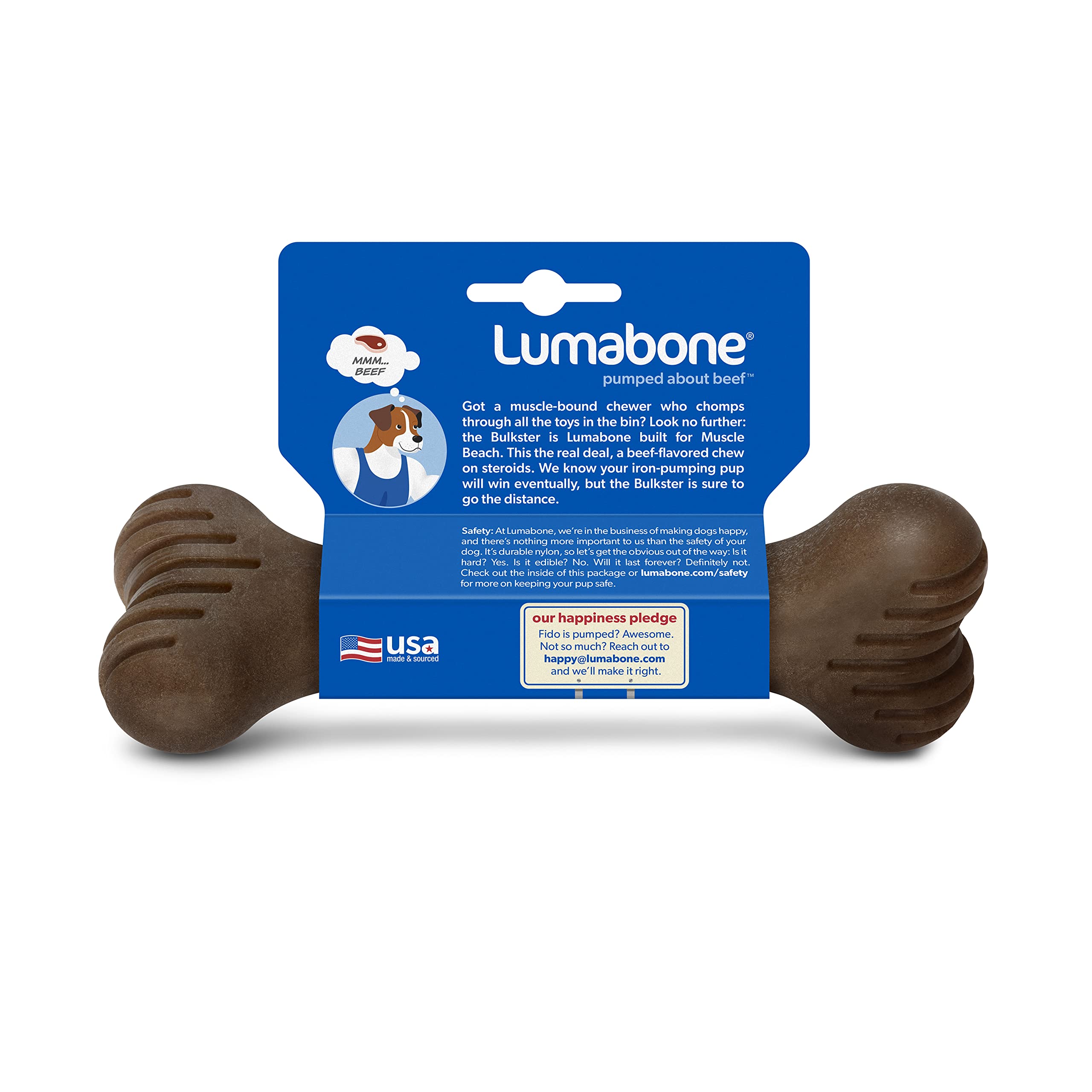 Lumabone Bulkster Durable Chew Toy For Aggressive Chewers, Real Beef, Made In Usa, Medium