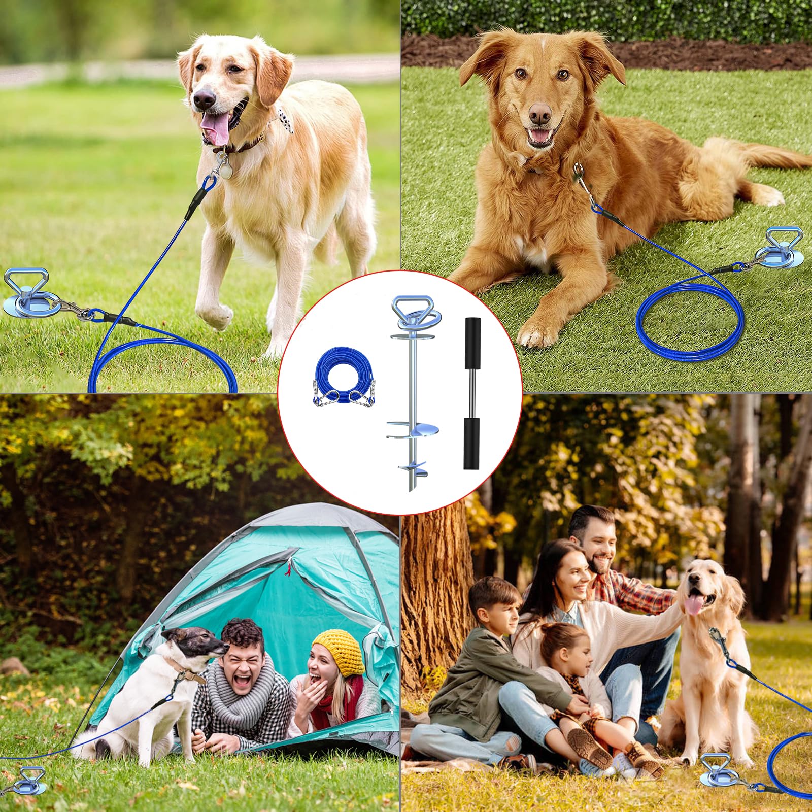 Catapamey Dog Tie Out Cable And Stake,360 Swivel Dog Run Anchor -With 45Ft Heavy Duty Cable,Runner For Yard- For Up To 150 Lbs-