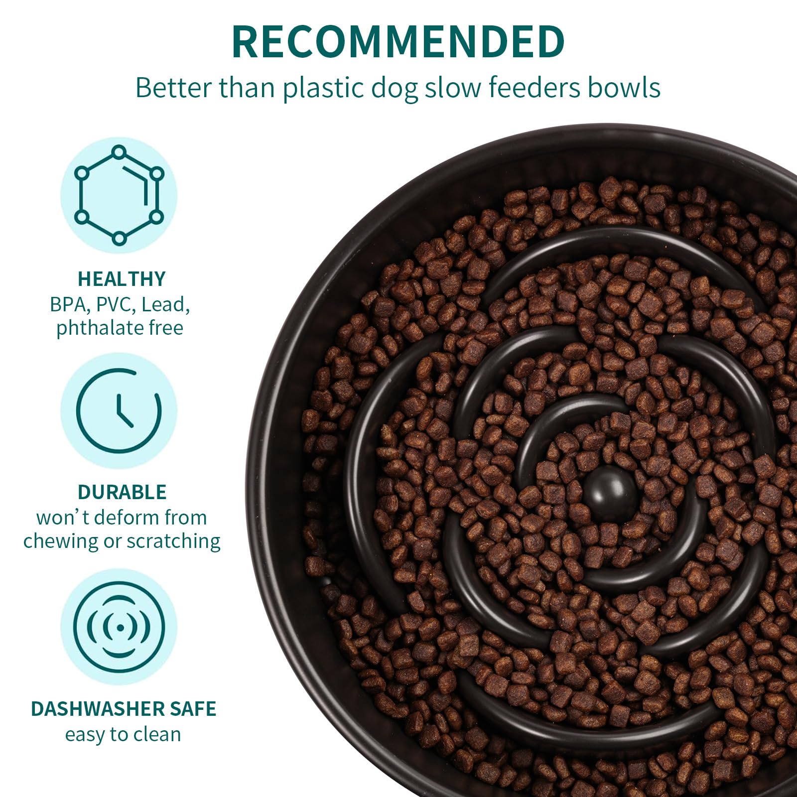 Black Ceramic Dog Bowl Slow Feeder for Medium and Large Breed,1.5 Cup 8.26 in Slow Feeding Bowl,Puzzle Dog Food Bowl for Fast Ea
