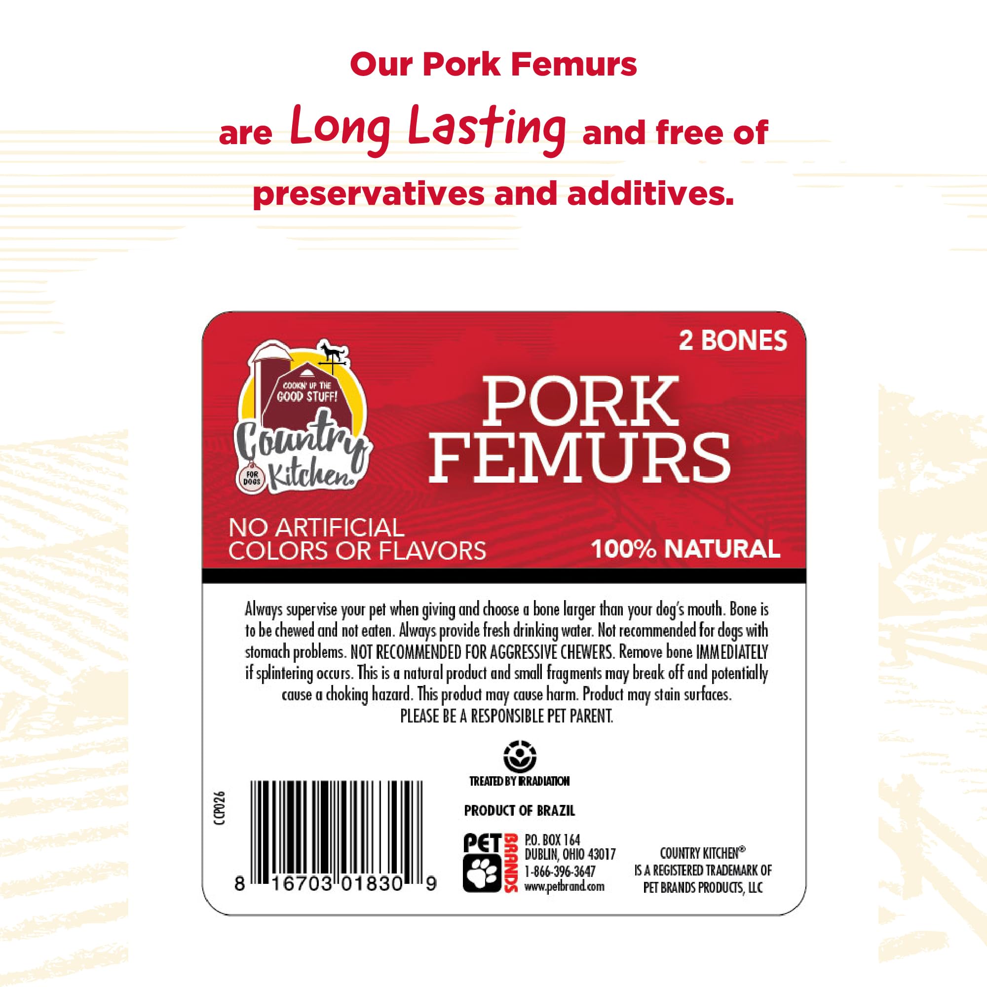 Country Kitchen Pork Femurs Dog Treat, 100% Natural, 2 Pack