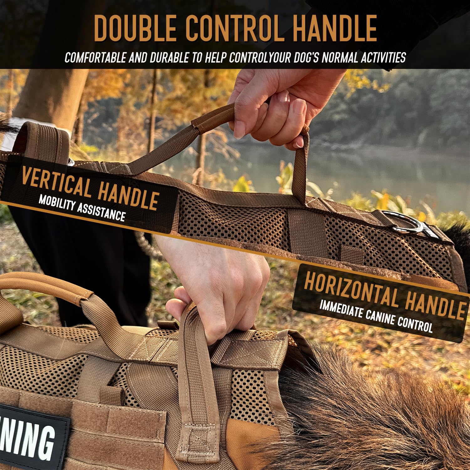 Dnallrino Tactical Dog Harness For Large Dogs, Breathable Air Mesh Dog Vest Harness, Service Dog Vest With Double Handles, No Pu