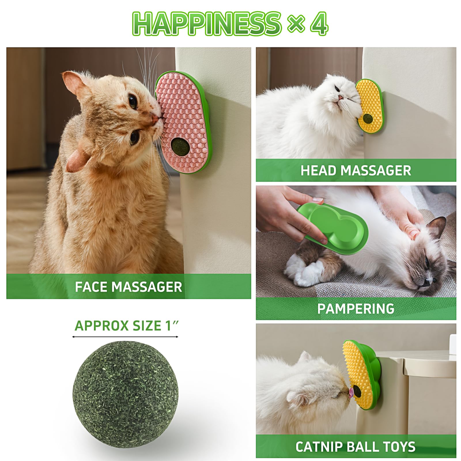 Havit 2-Pack Catnip Toys For Indoor Cats, Stick On Wall Catnip Ball Toys For Cats To Lick, Massage & Self Grooming (Yellow & Pin
