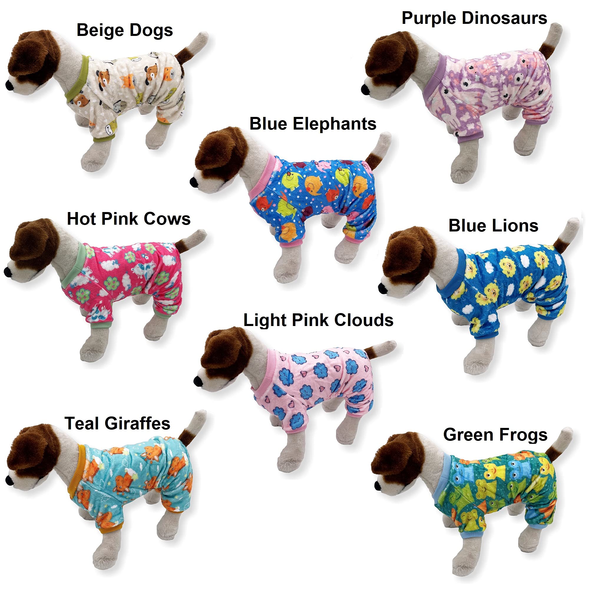 Dog Pajamas Soft Warm Fleece Jumpsuit Cute Pet Clothes For Small And Medium Pet Xxs - L (Blue Elephants, L: Length - 18', Chest 22' - 26')
