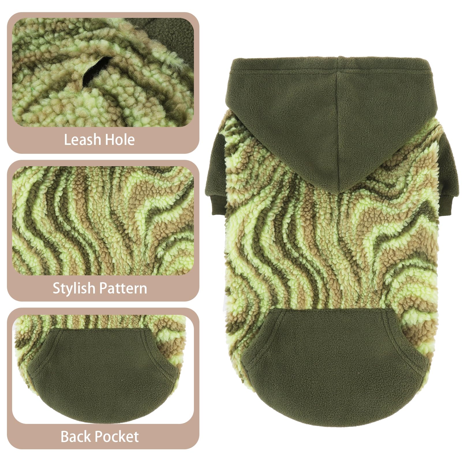 PUPTECK Dog Hoodie Puppy Sweatshirt Warm Dog Sweater Winter Clothes Cold Weather Coats for Small Medium Large Dogs, Green, L
